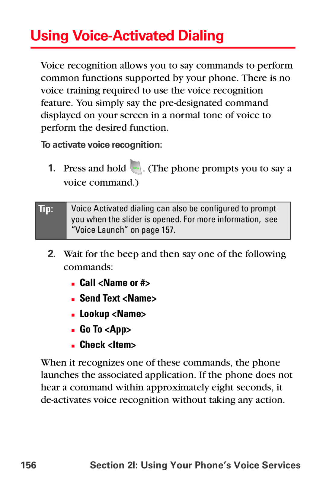 Samsung MM-A800 manual Using Voice-Activated Dialing, To activate voice recognition, 156 