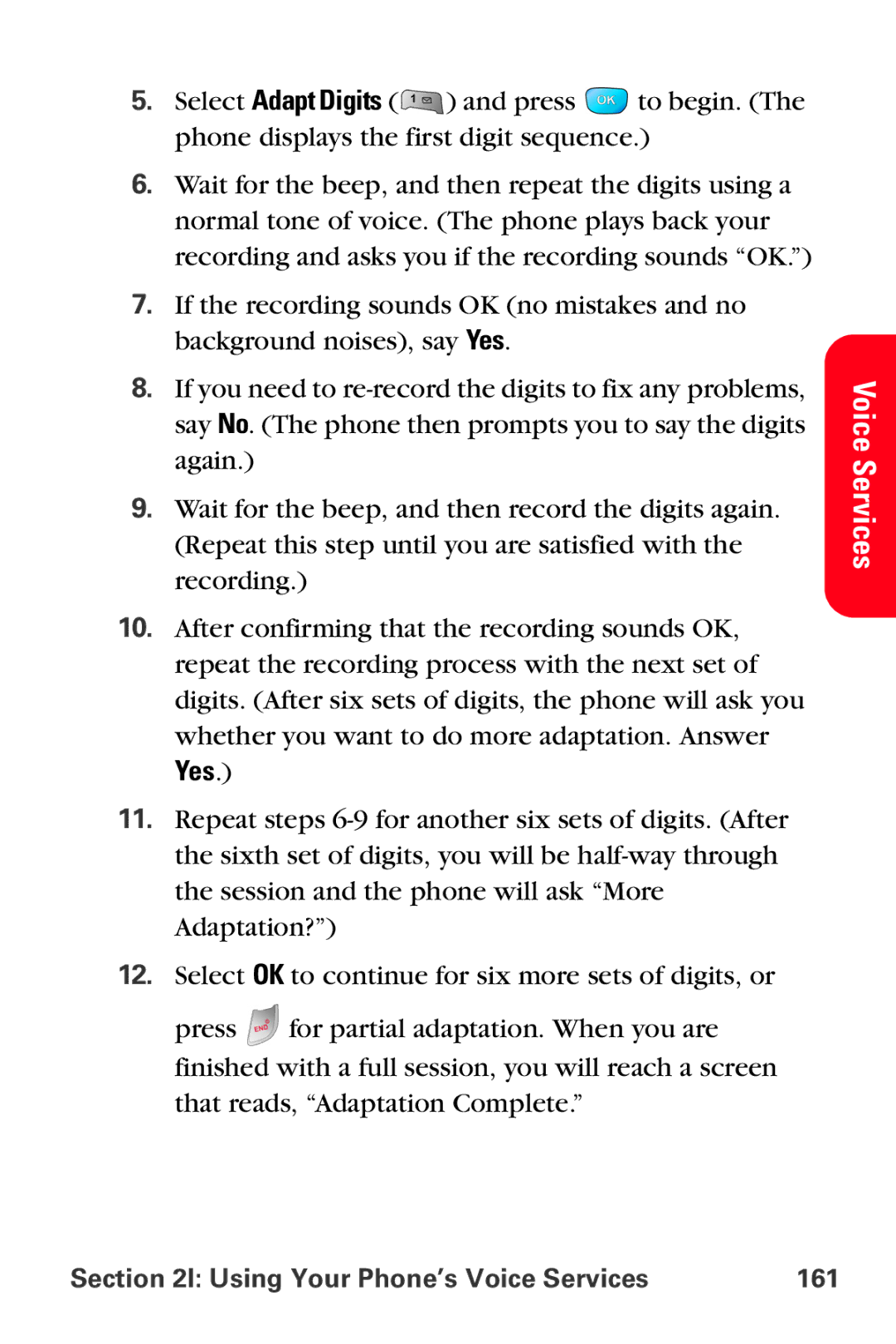 Samsung MM-A800 manual Yes, Using Your Phone’s Voice Services 161 