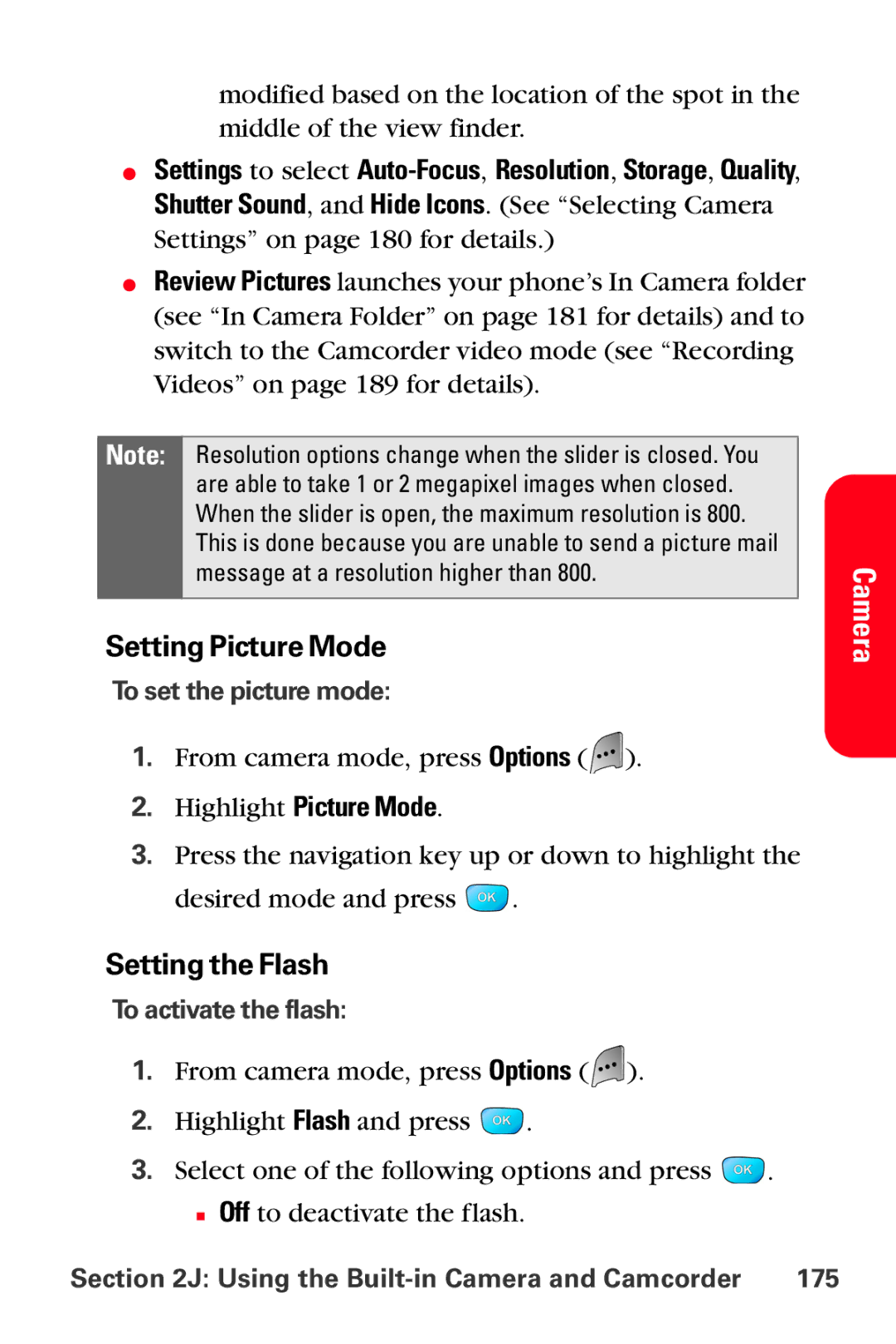 Samsung MM-A800 manual Setting Picture Mode, Setting the Flash, Highlight Picture Mode 