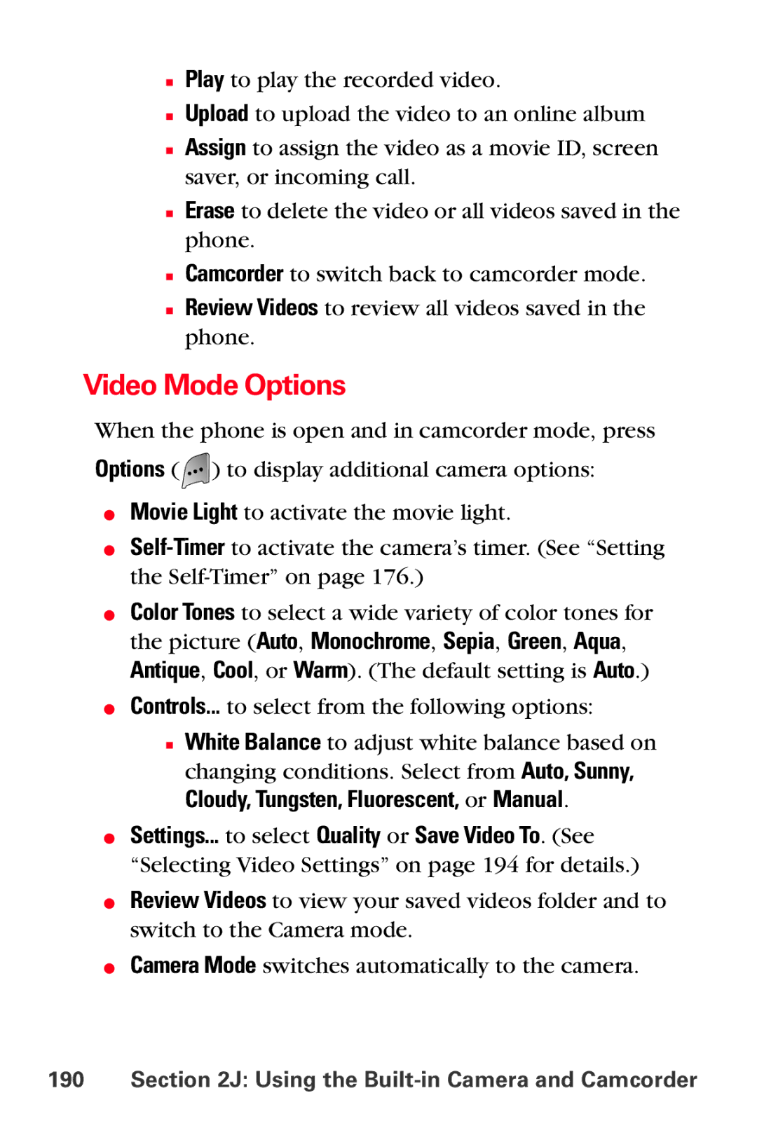 Samsung MM-A800 manual Video Mode Options 