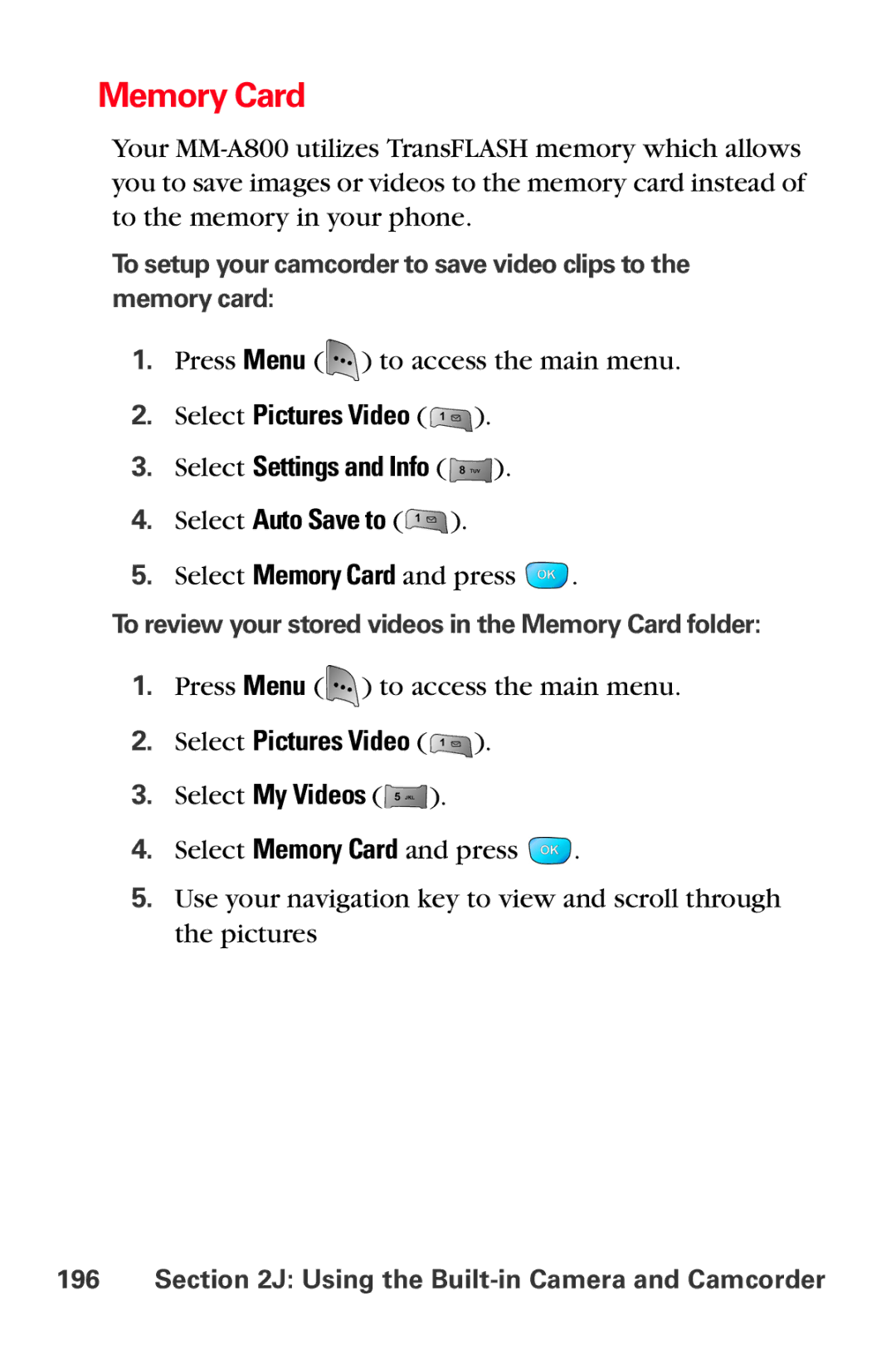 Samsung MM-A800 manual To review your stored videos in the Memory Card folder 