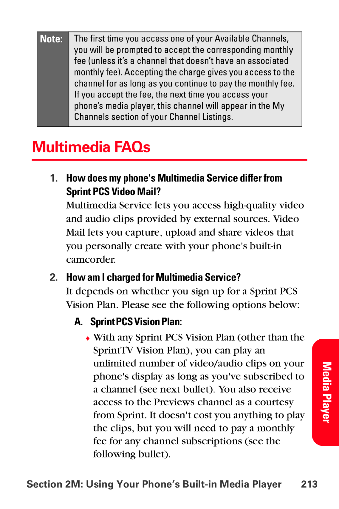 Samsung MM-A800 manual Multimedia FAQs, How am I charged for Multimedia Service?, Sprint PCS Vision Plan 