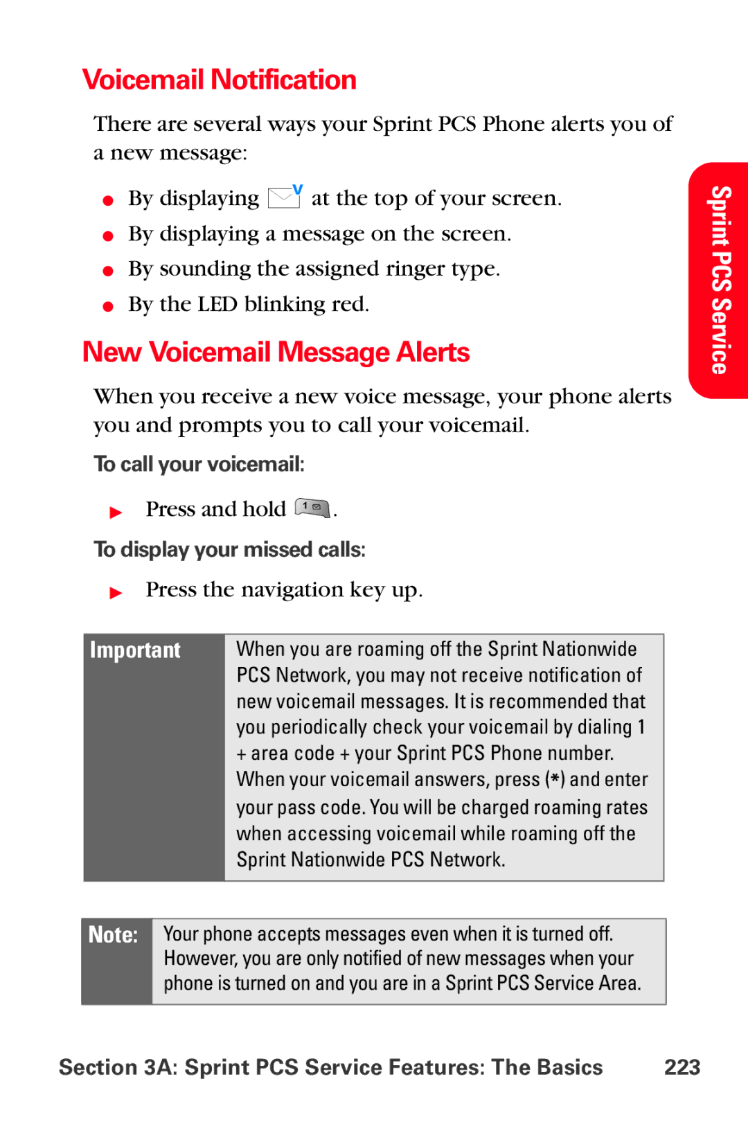 Samsung MM-A800 Voicemail Notification, New Voicemail Message Alerts, To call your voicemail, To display your missed calls 