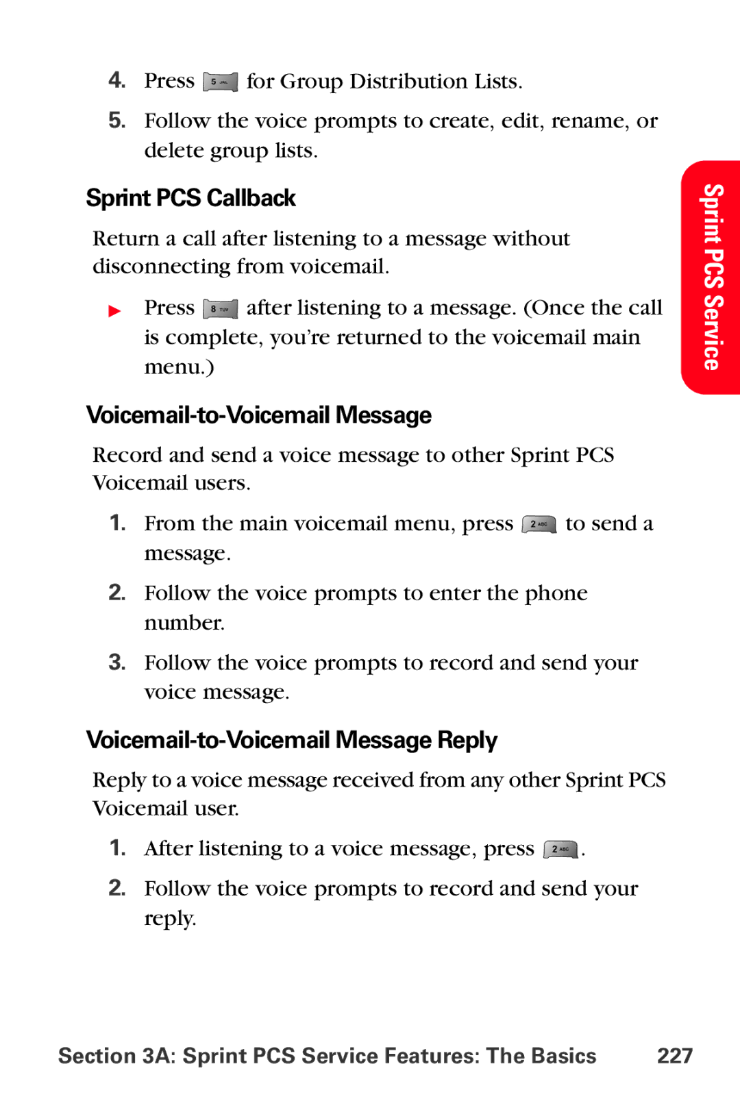 Samsung MM-A800 Sprint PCS Callback, Voicemail-to-Voicemail Message Reply, Sprint PCS Service Features The Basics 227 