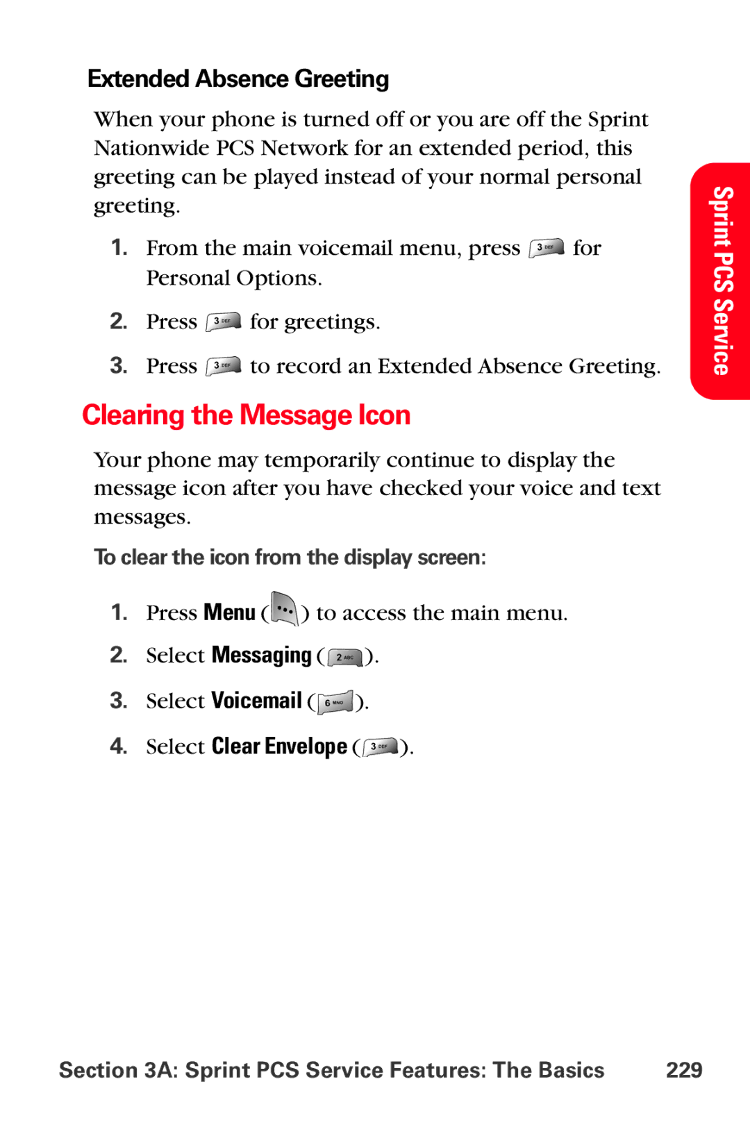 Samsung MM-A800 manual Clearing the Message Icon, Extended Absence Greeting, Select Clear Envelope 