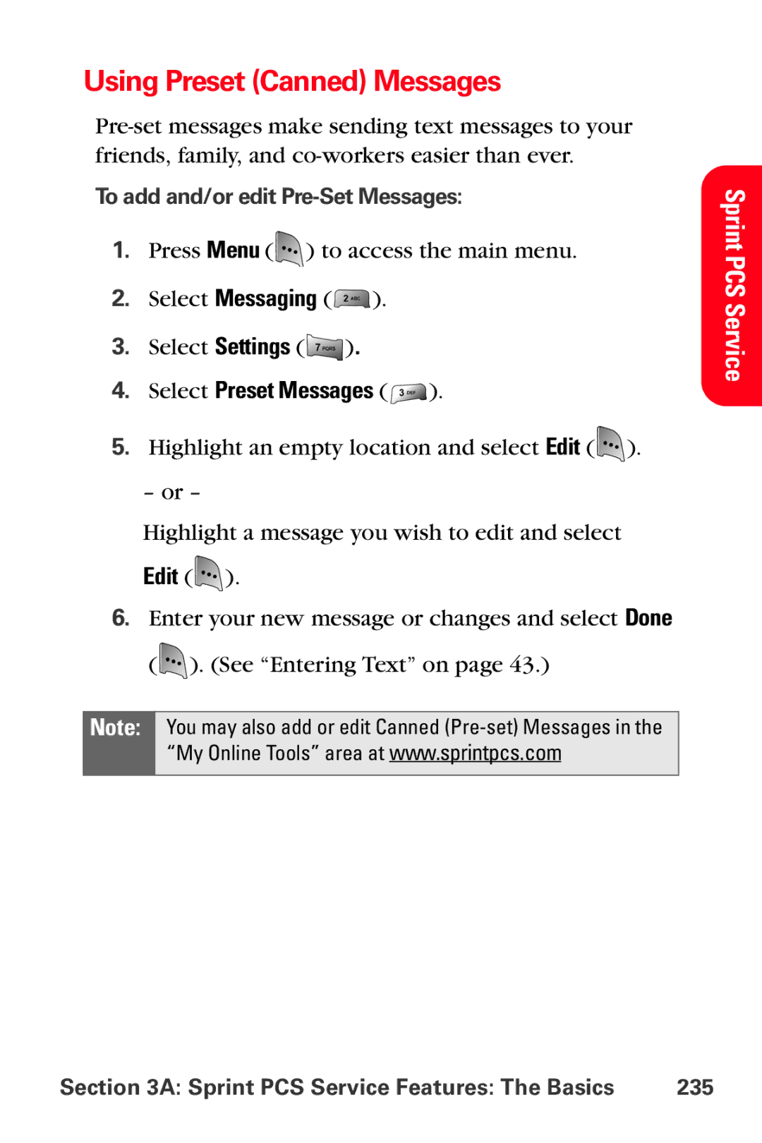 Samsung MM-A800 manual Using Preset Canned Messages, Select Preset Messages, Edit, To add and/or edit Pre-Set Messages 