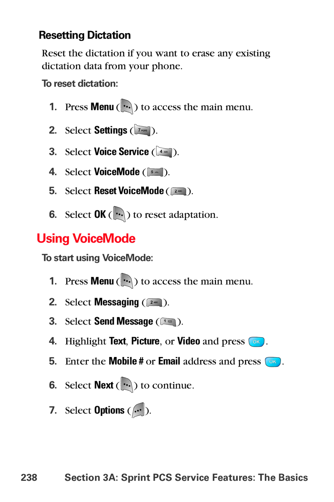 Samsung MM-A800 Using VoiceMode, Resetting Dictation, Select Reset VoiceMode, To reset dictation, To start using VoiceMode 