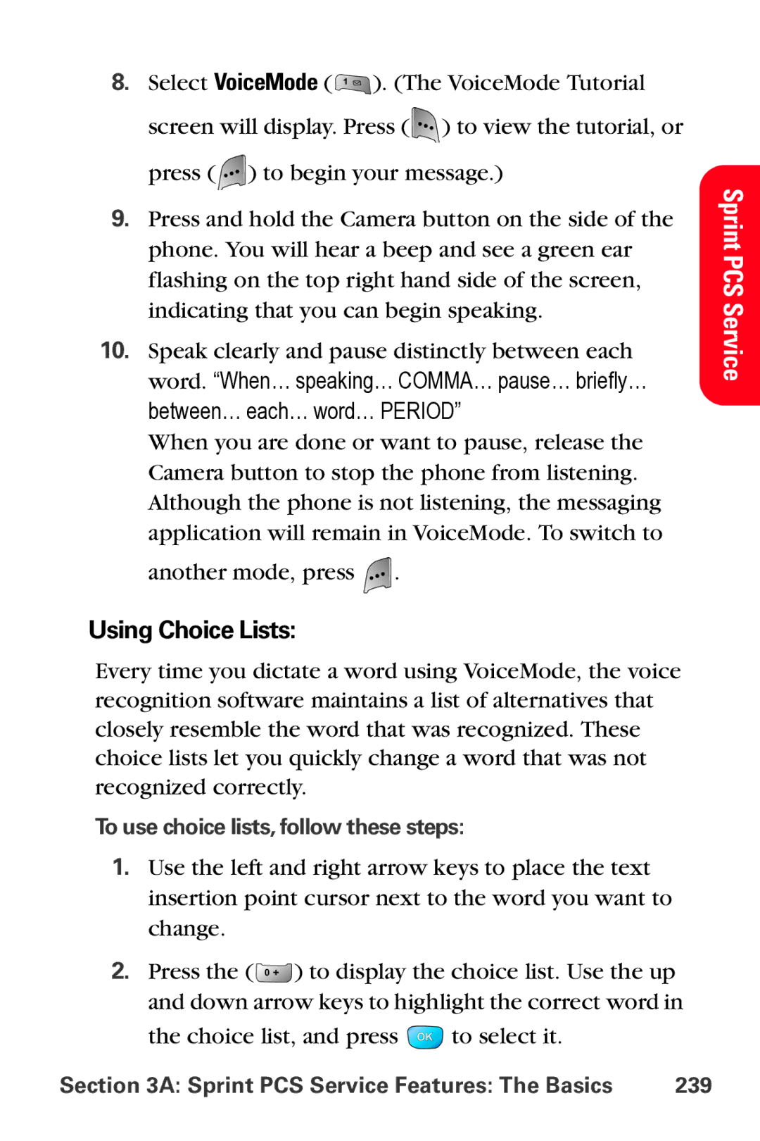 Samsung MM-A800 Using Choice Lists, To use choice lists, follow these steps, Sprint PCS Service Features The Basics 239 