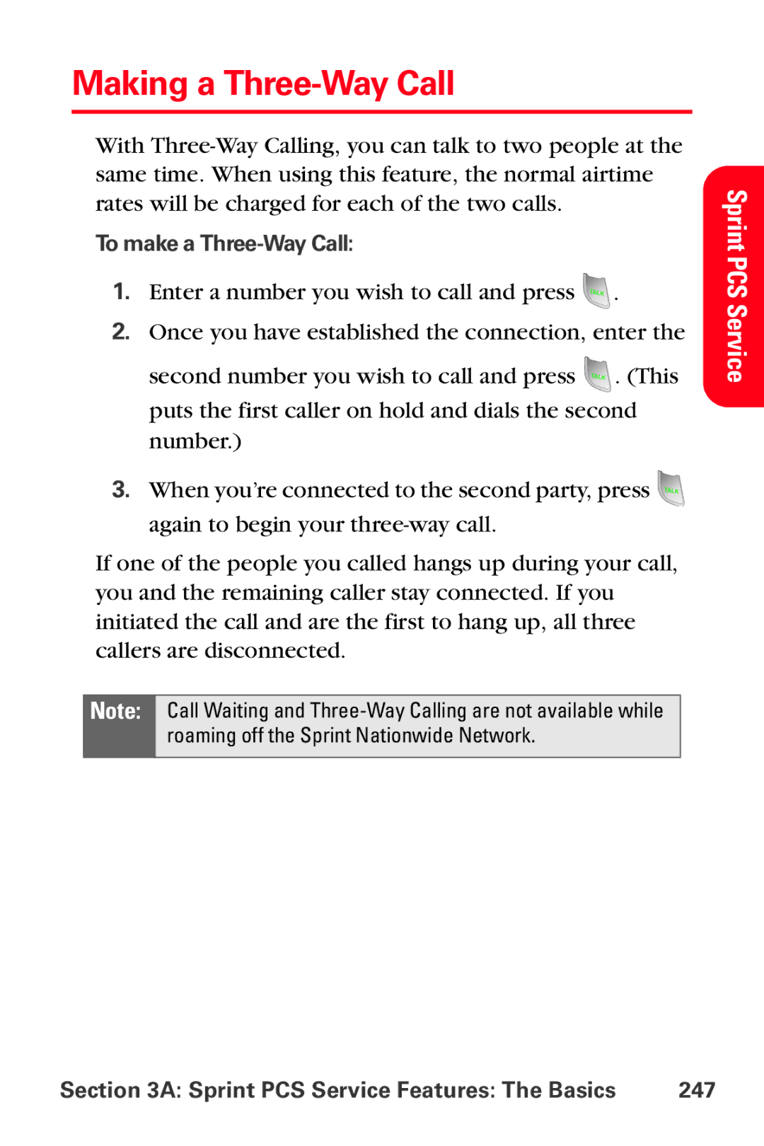 Samsung MM-A800 manual Making a Three-Way Call, To make a Three-Way Call, Sprint PCS Service Features The Basics 247 