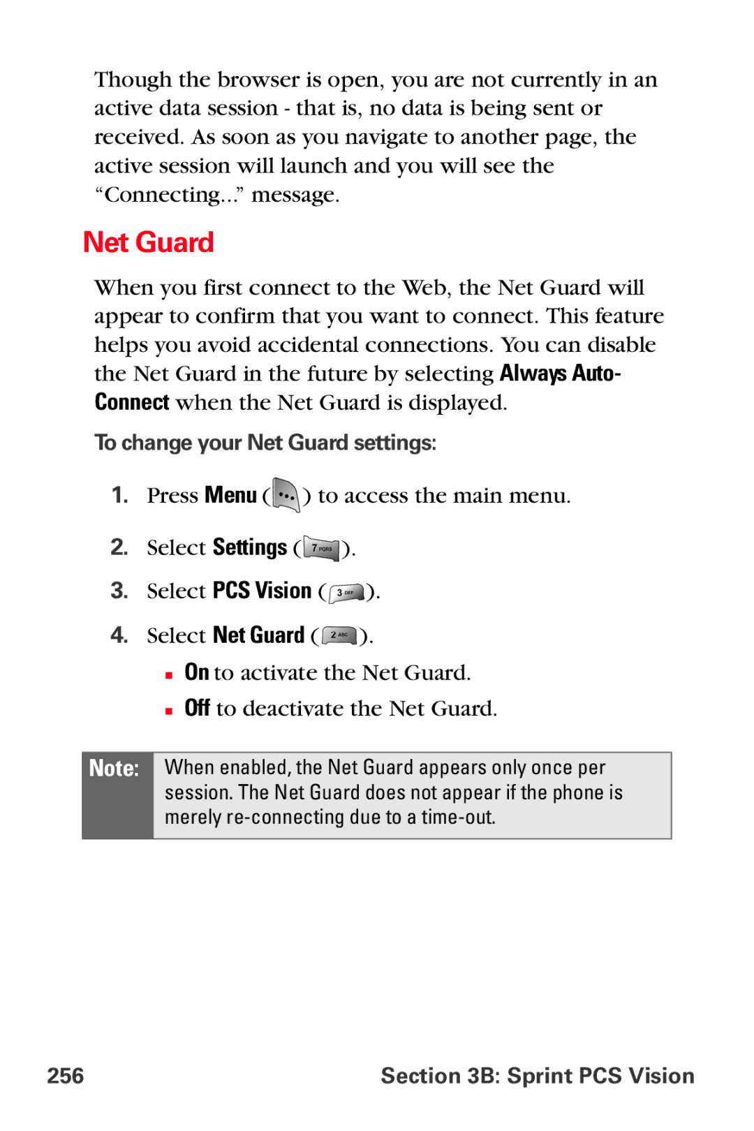 Samsung MM-A800 manual To change your Net Guard settings, Sprint PCS Vision 