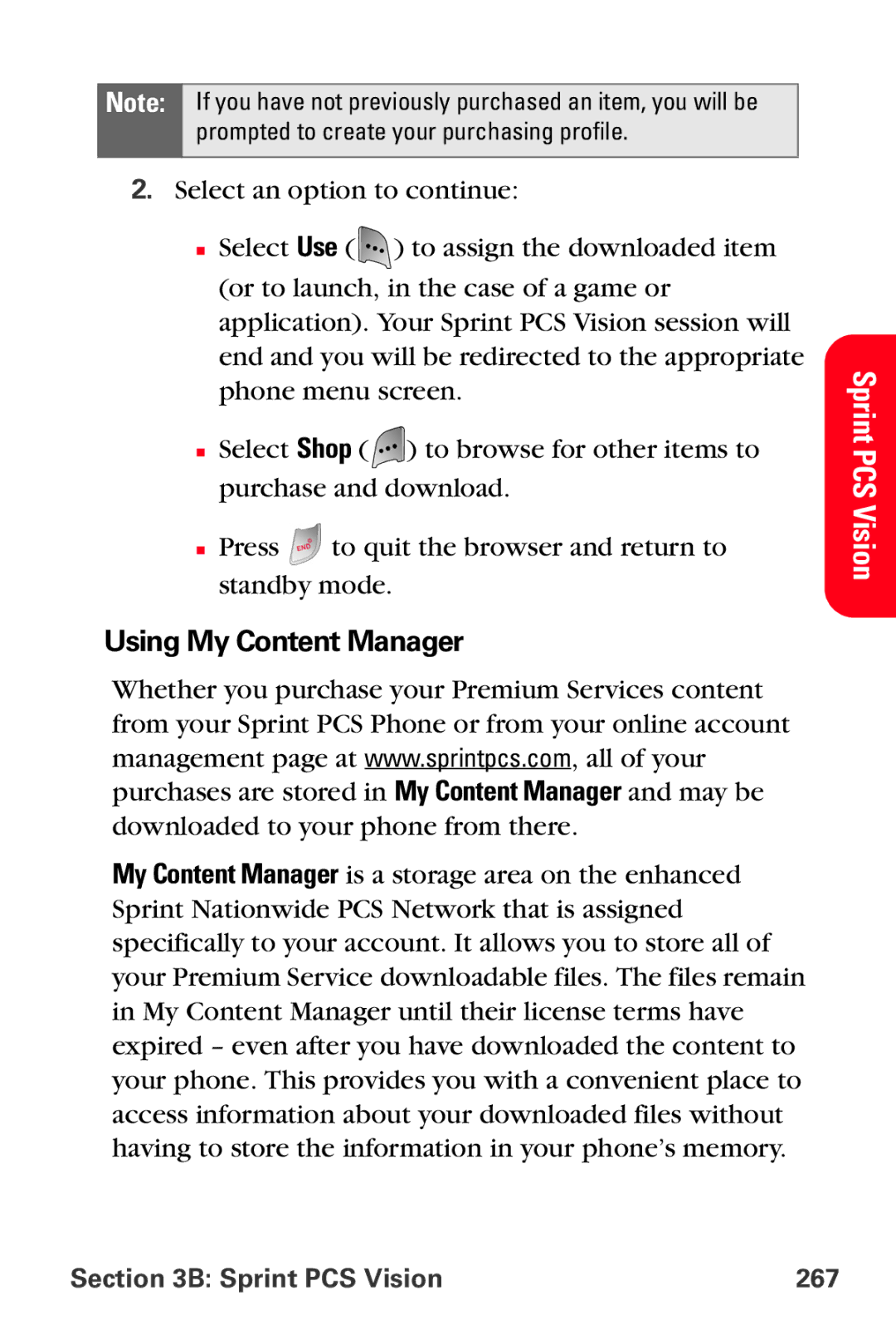 Samsung MM-A800 manual Using My Content Manager, Sprint PCS Vision 267 