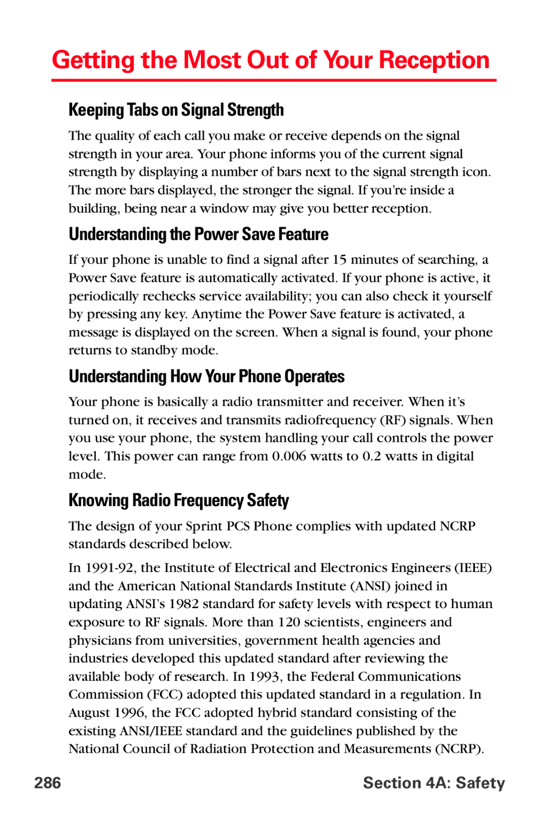 Samsung MM-A800 Getting the Most Out of Your Reception, Keeping Tabs on Signal Strength, Knowing Radio Frequency Safety 