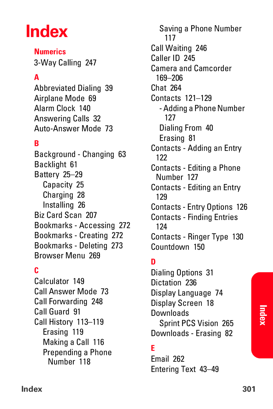 Samsung MM-A800 manual Index 301 