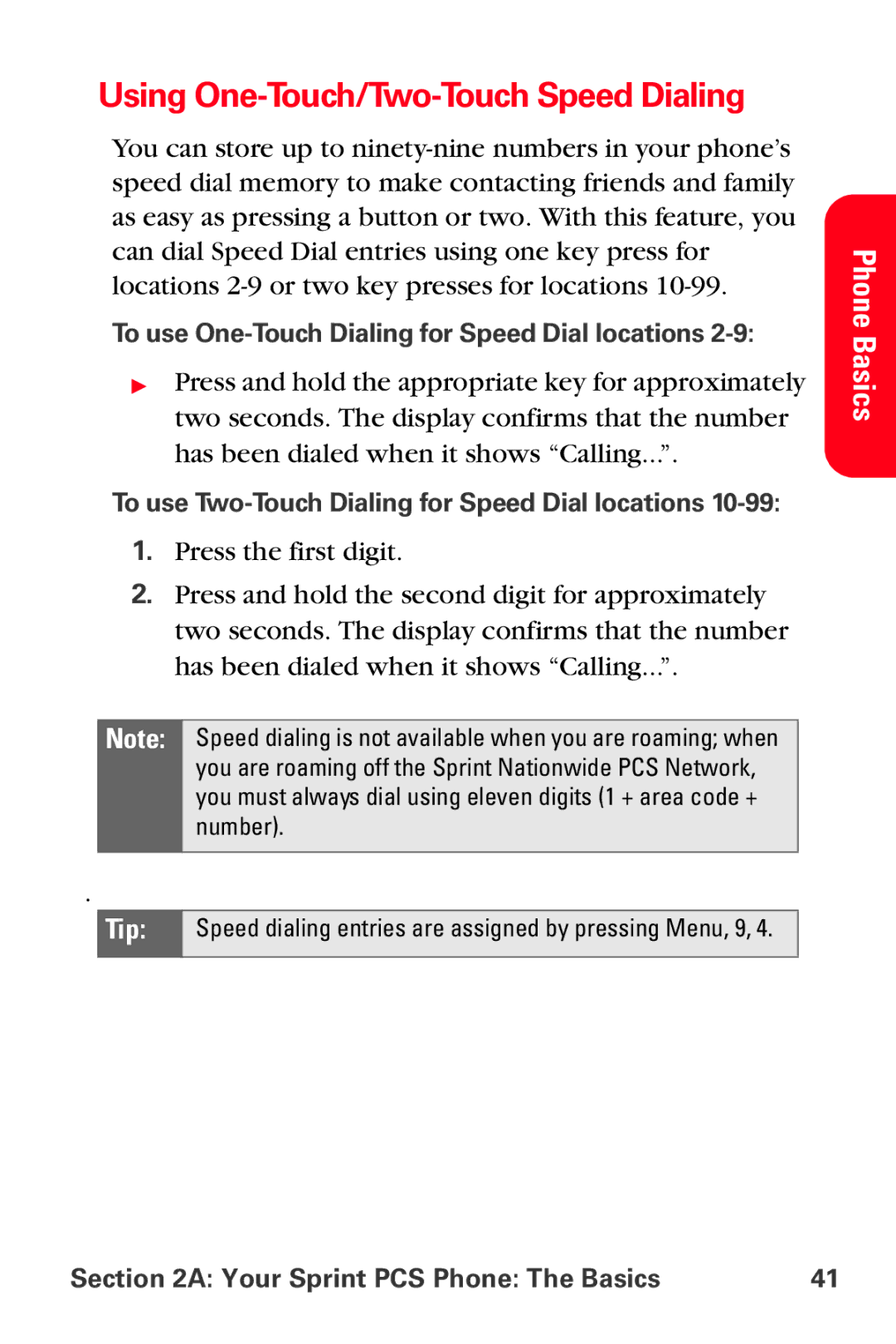 Samsung MM-A800 manual Using One-Touch/Two-Touch Speed Dialing, To use One-Touch Dialing for Speed Dial locations 