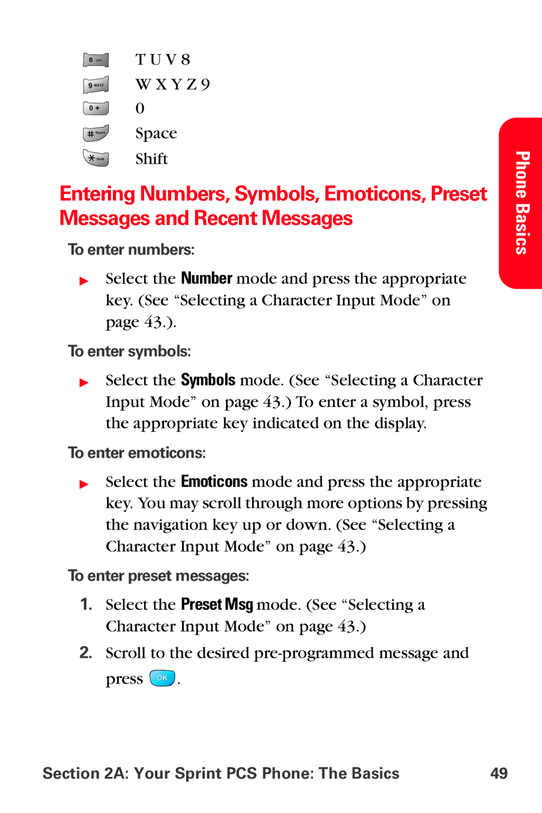 Samsung MM-A800 manual To enter numbers, To enter symbols, To enter emoticons, To enter preset messages 