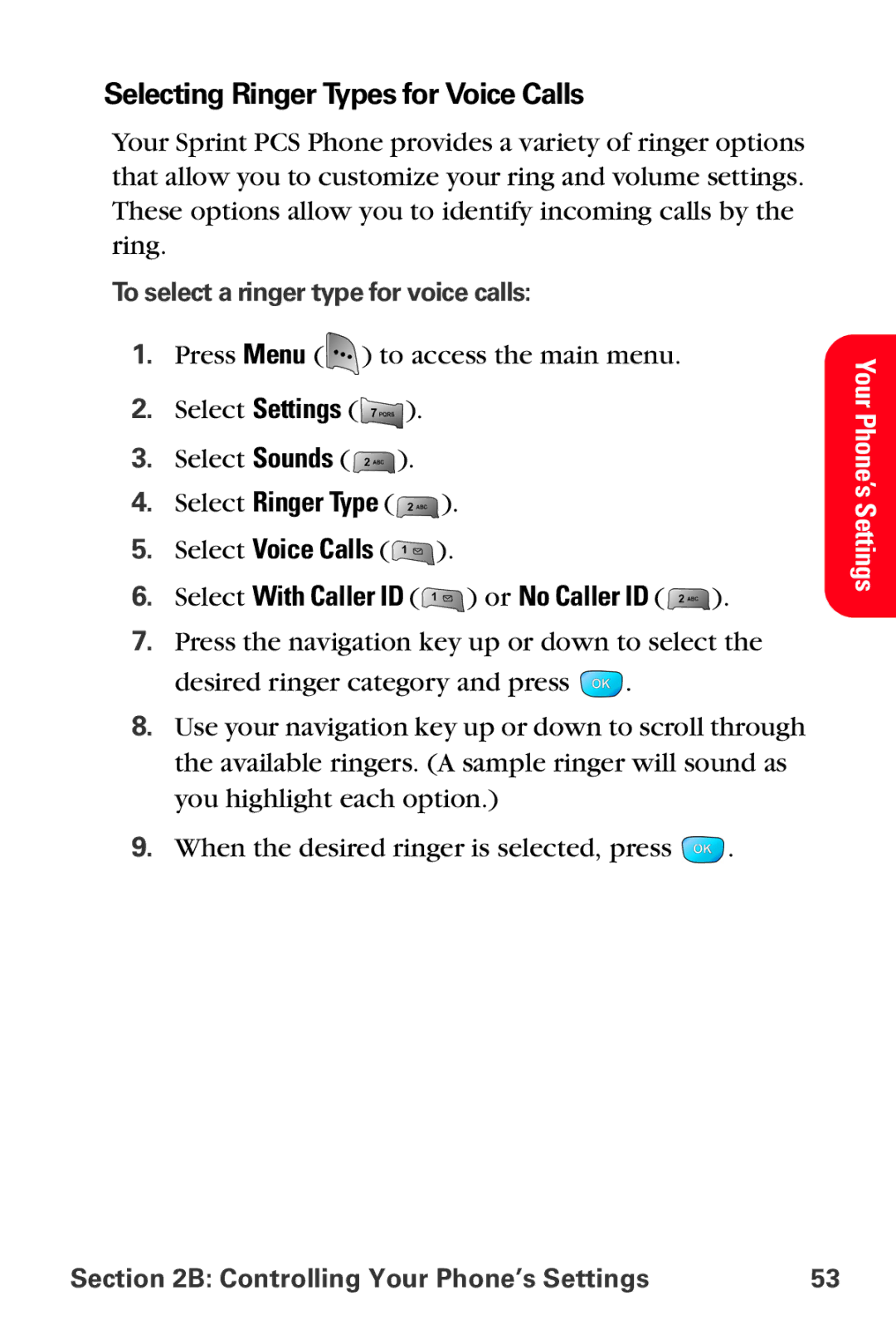 Samsung MM-A800 manual Selecting Ringer Types for Voice Calls, To select a ringer type for voice calls 