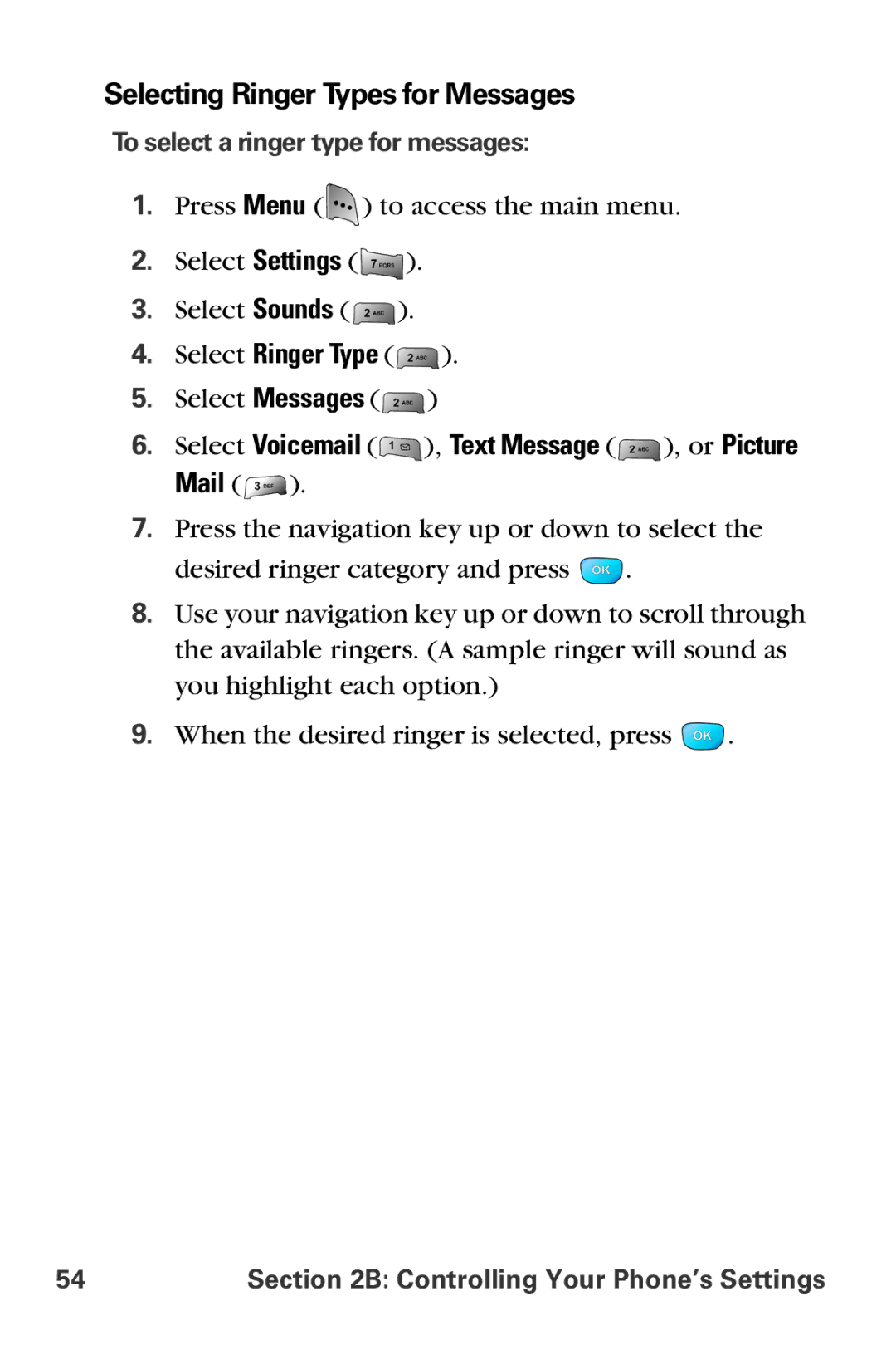 Samsung MM-A800 Selecting Ringer Types for Messages, Select Ringer Type, Select Voicemail , Text Message , or Picture Mail 