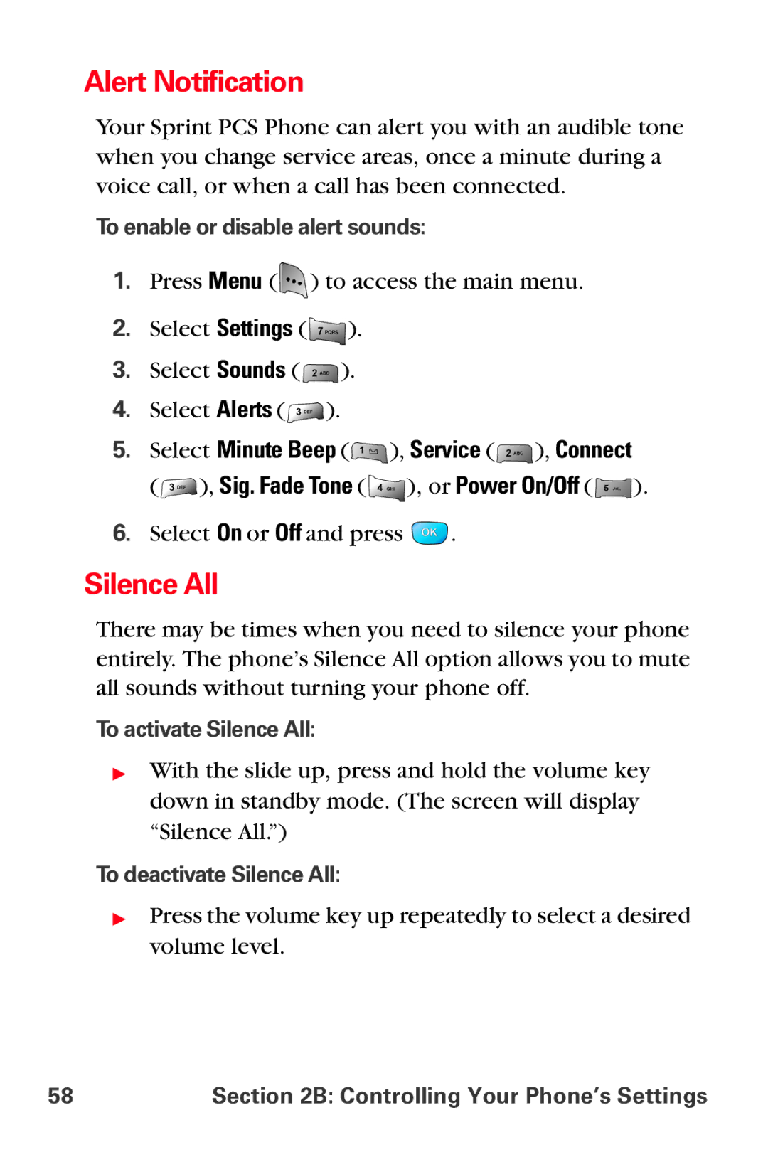 Samsung MM-A800 manual Alert Notification, To enable or disable alert sounds, To activate Silence All 