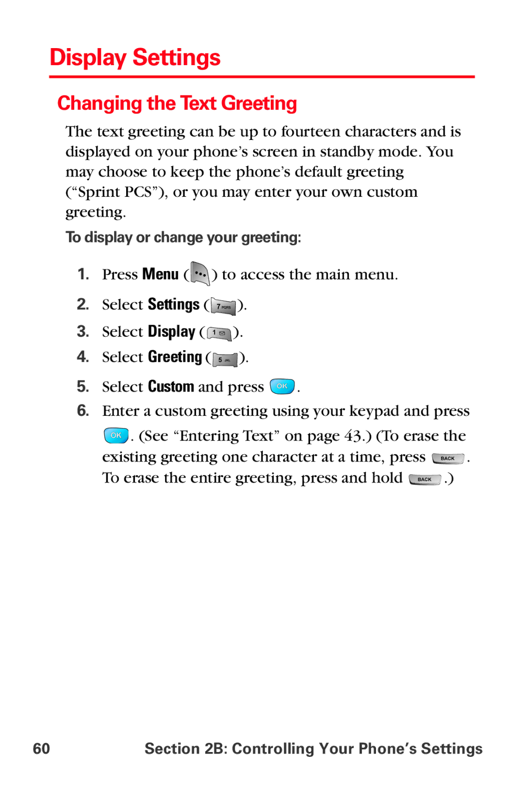 Samsung MM-A800 manual Display Settings, Changing the Text Greeting, To display or change your greeting 