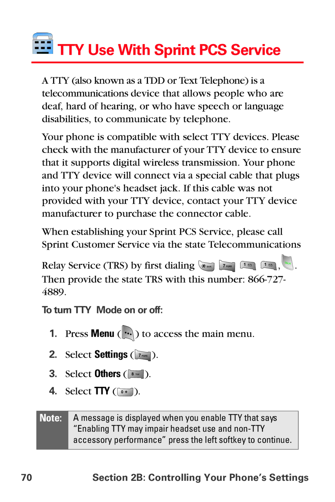 Samsung MM-A800 manual TTY Use With Sprint PCS Service, To turn TTY Mode on or off 