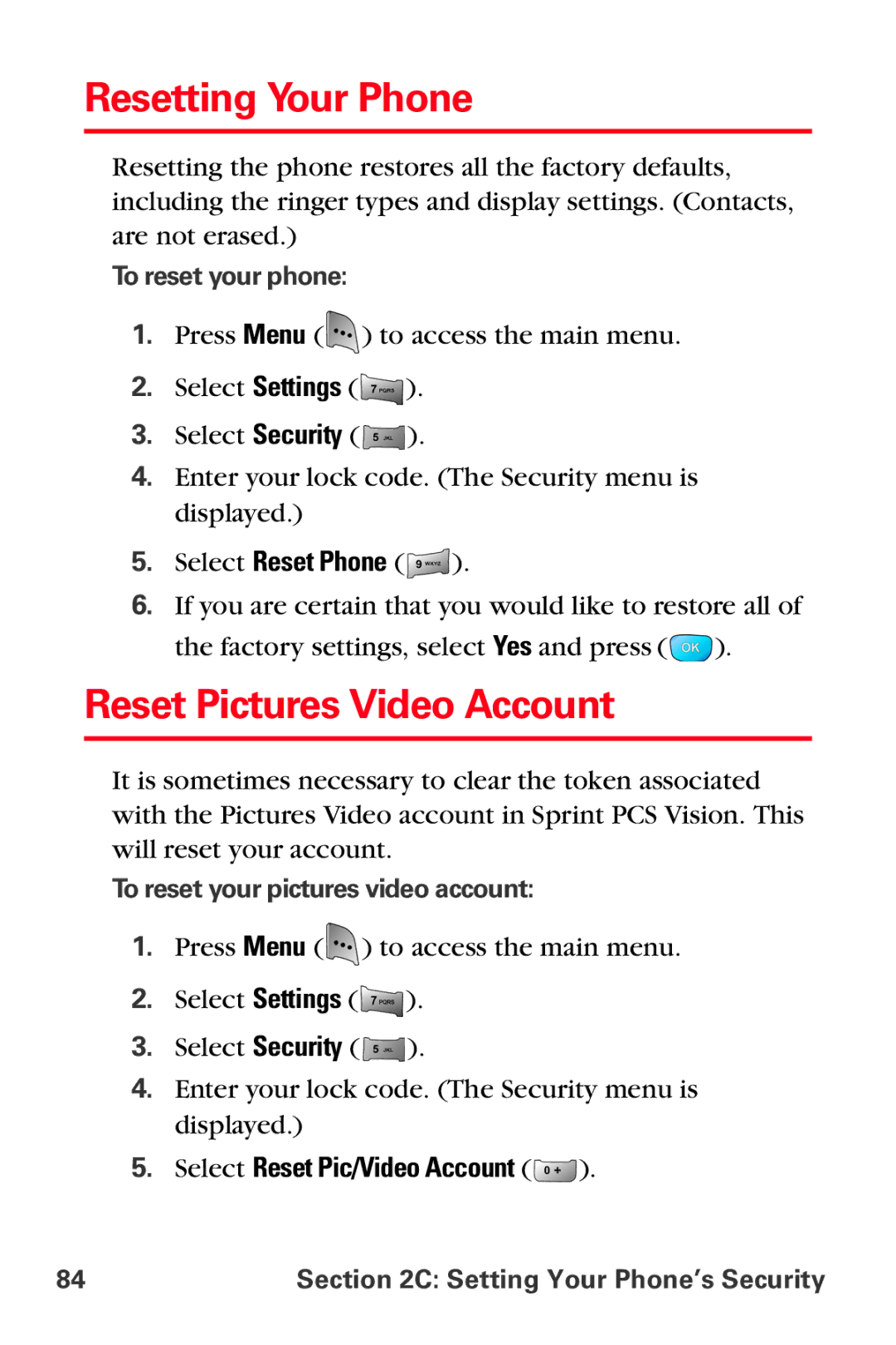 Samsung MM-A800 Resetting Your Phone, Reset Pictures Video Account, Select Reset Phone, Select Reset Pic/Video Account 