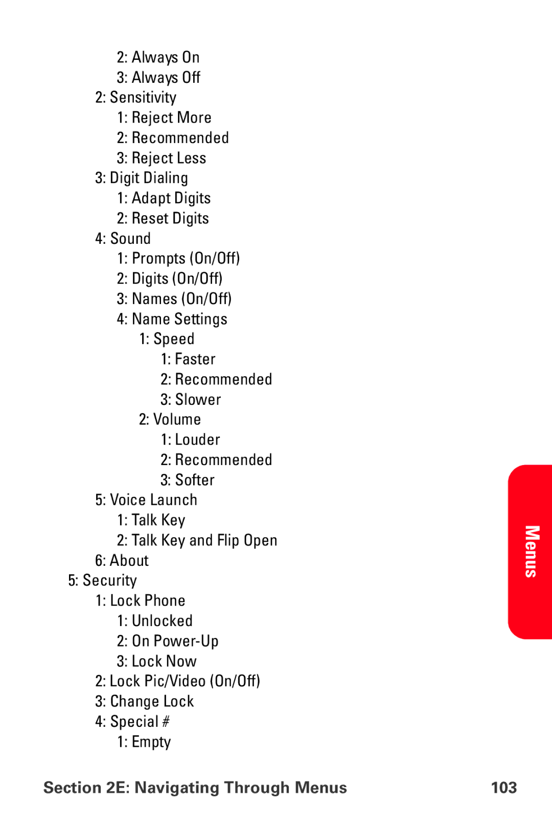 Samsung MM-A880 manual Navigating Through Menus 103 