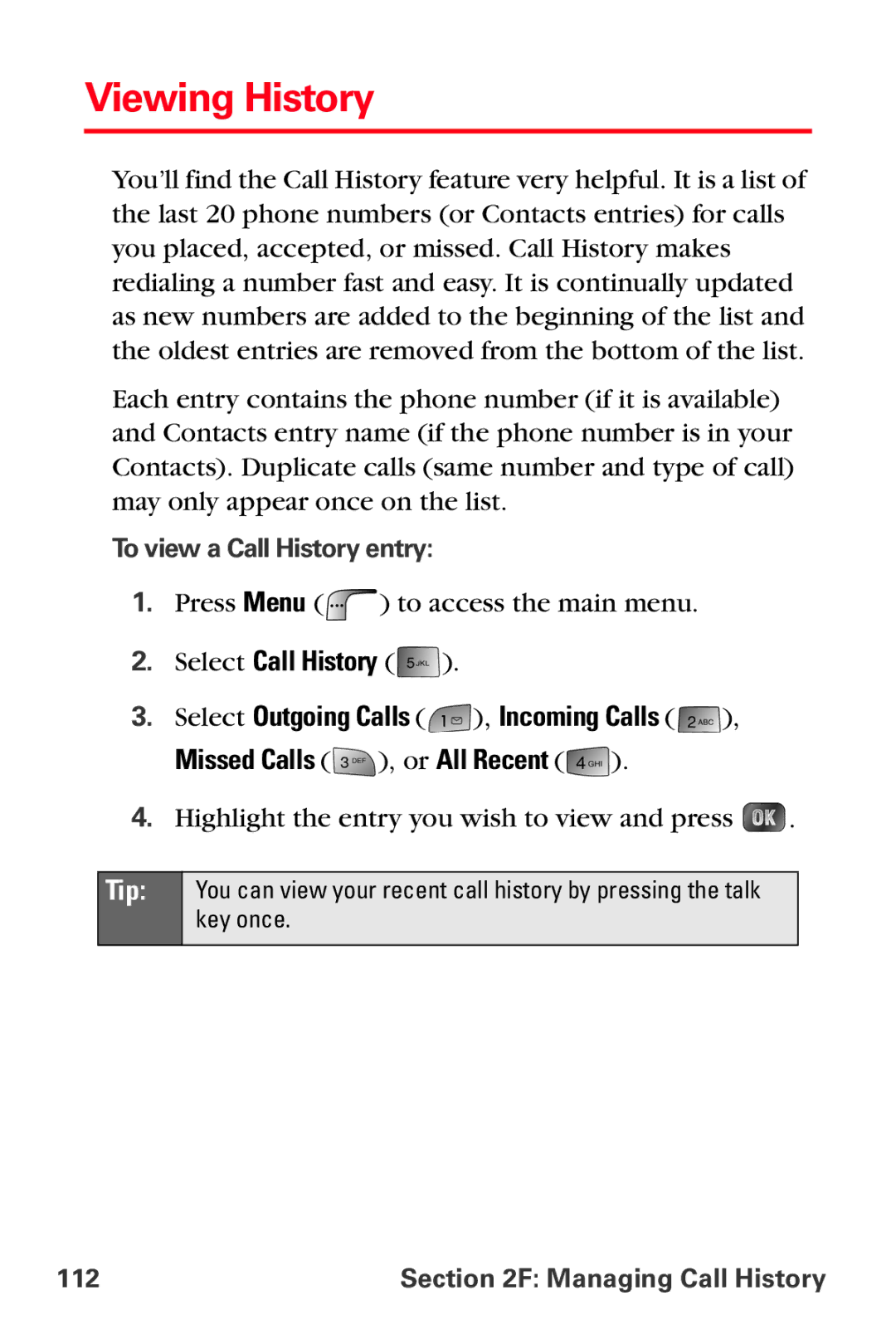 Samsung MM-A880 manual Viewing History, To view a Call History entry, Managing Call History 