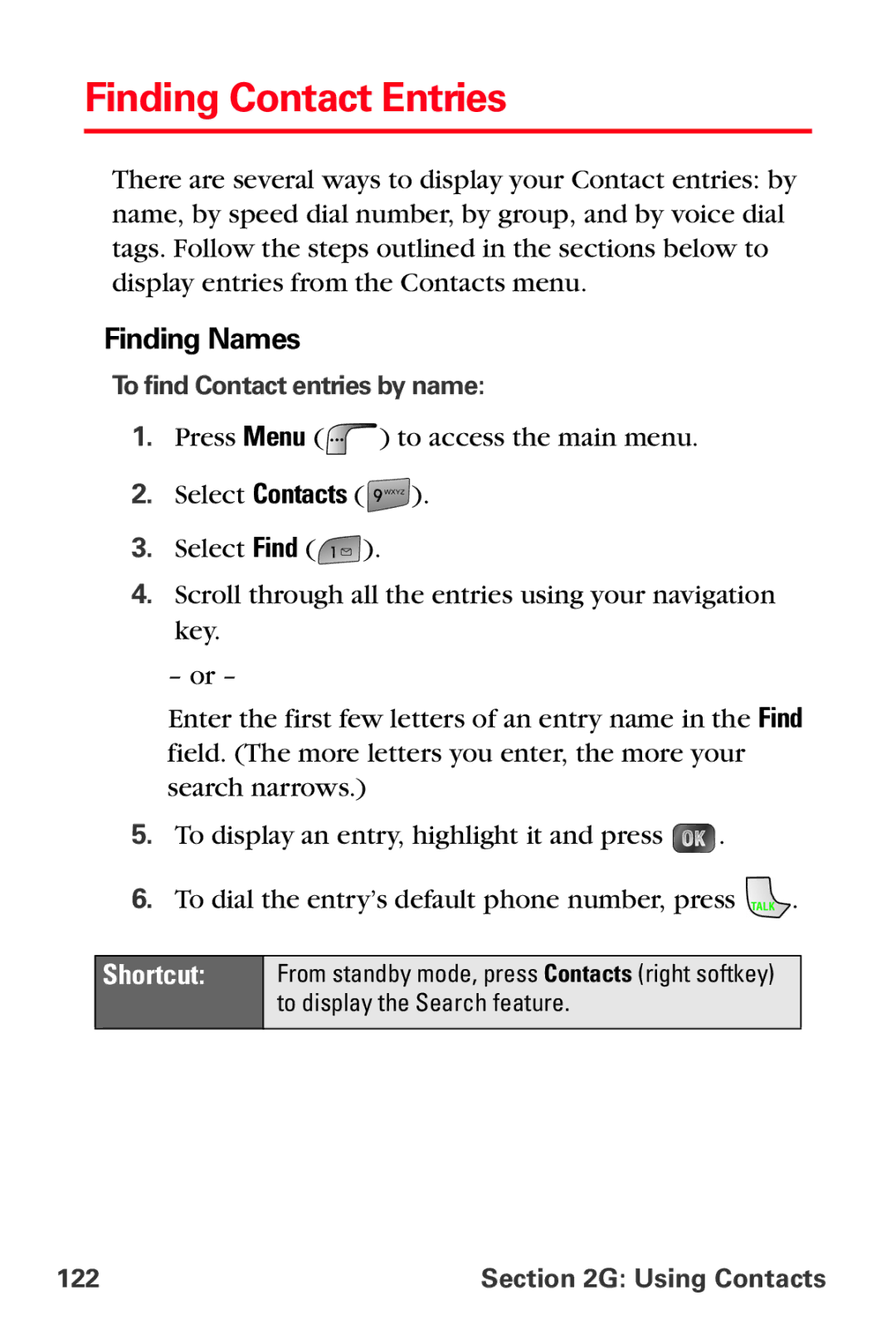 Samsung MM-A880 manual Finding Contact Entries, Finding Names, To find Contact entries by name, Using Contacts 