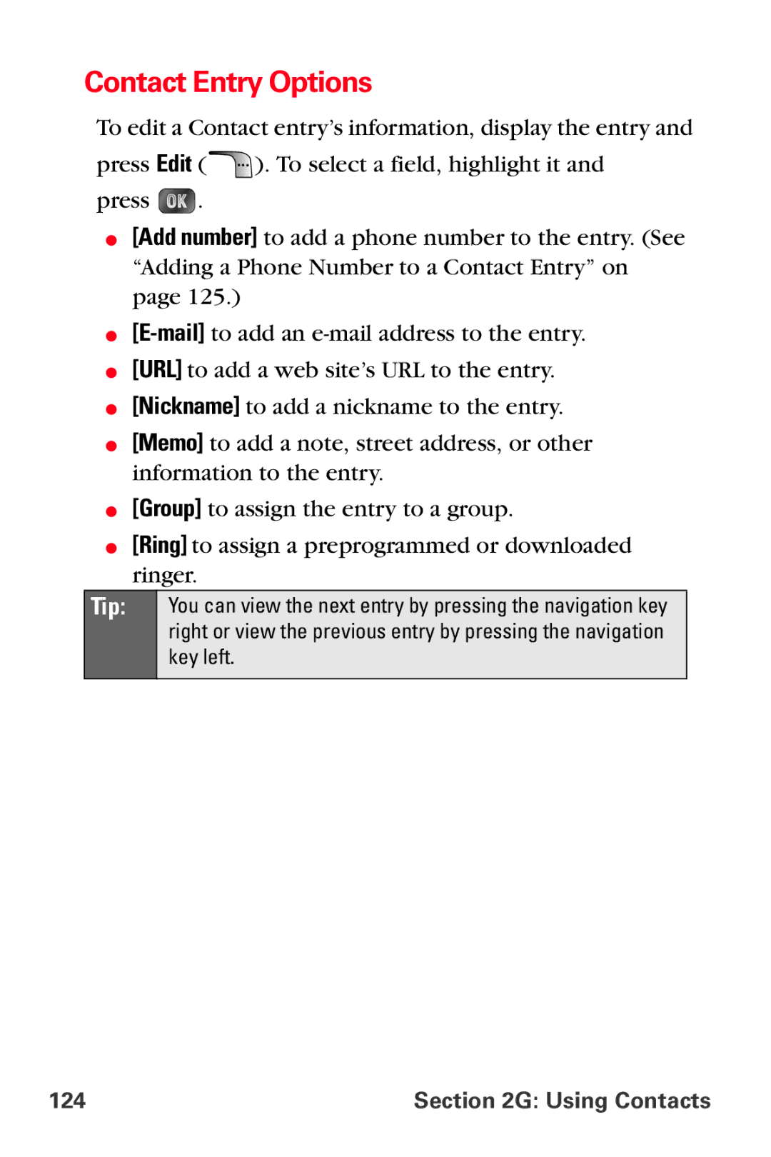 Samsung MM-A880 manual Contact Entry Options, Using Contacts 