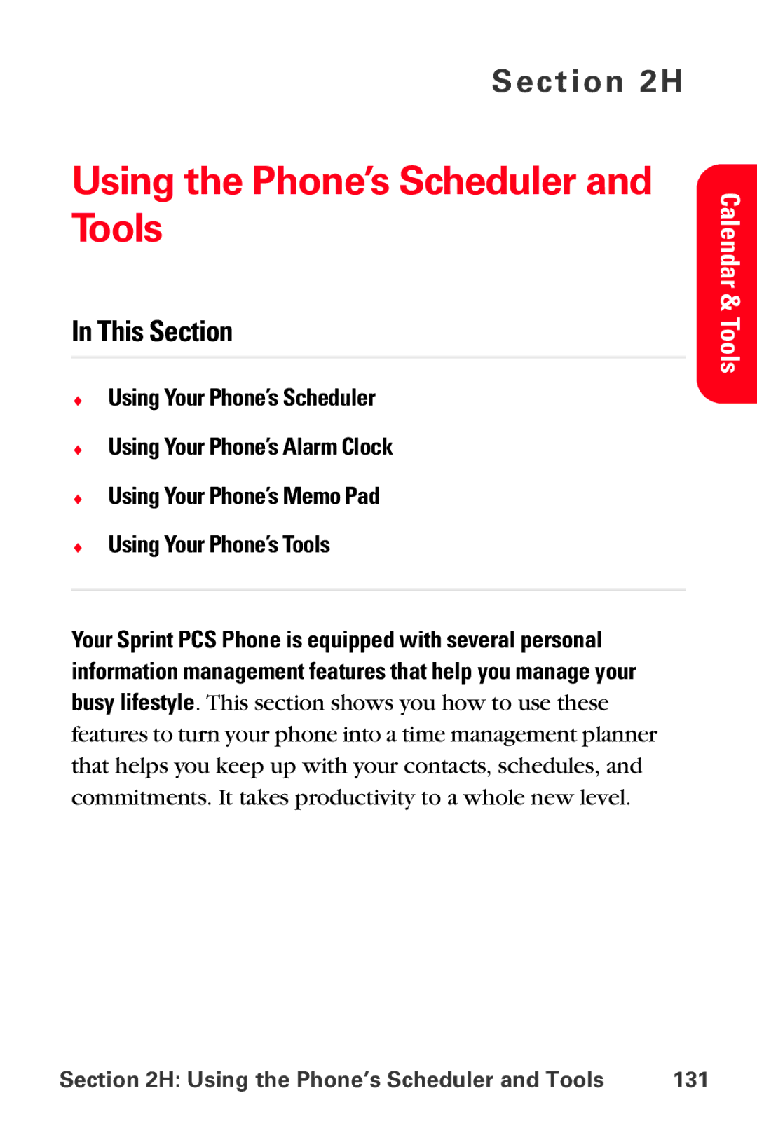 Samsung MM-A880 manual Using the Phone’s Scheduler and Tools 131 