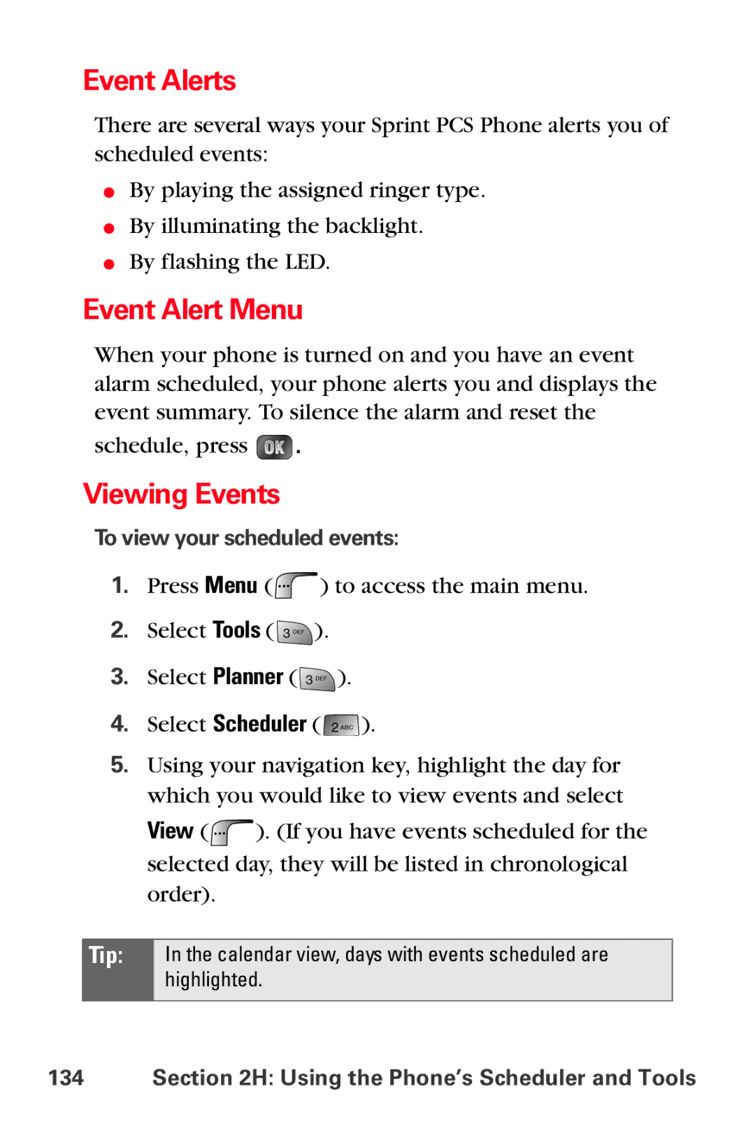 Samsung MM-A880 manual Event Alerts, Event Alert Menu, Viewing Events, To view your scheduled events 