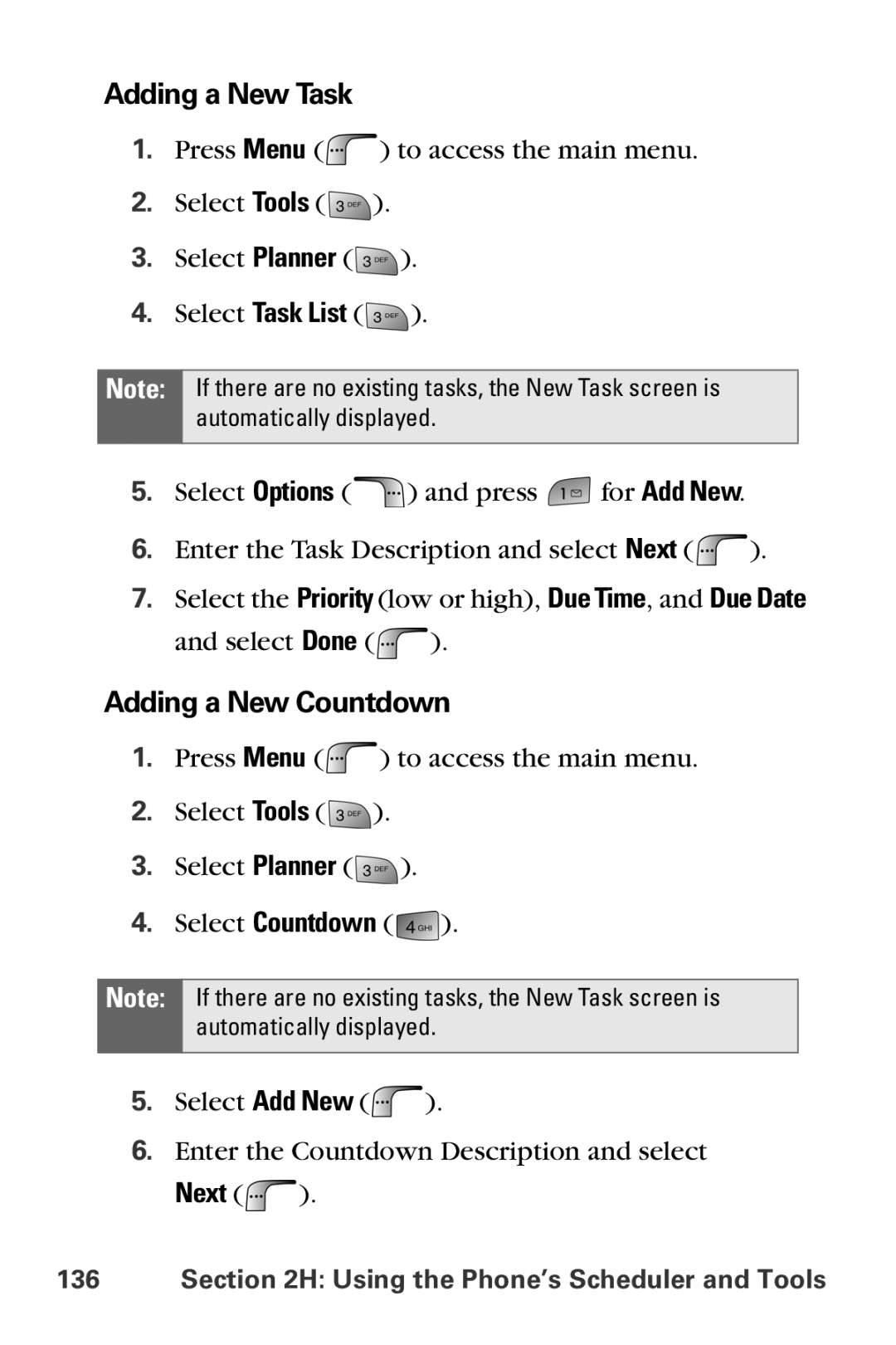 Samsung MM-A880 manual Adding a New Task, Adding a New Countdown, Next 