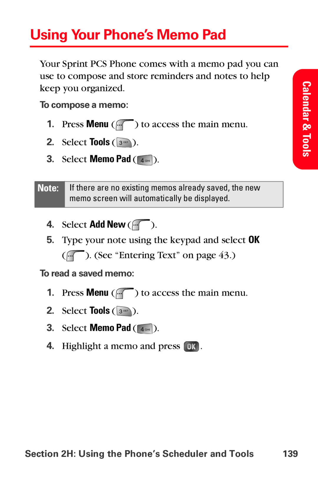 Samsung MM-A880 manual Using Your Phone’s Memo Pad, To compose a memo, To read a saved memo 