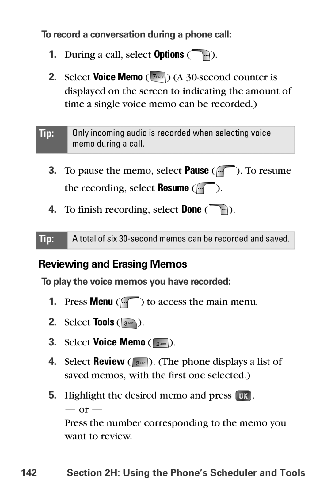 Samsung MM-A880 manual Reviewing and Erasing Memos, To record a conversation during a phone call 