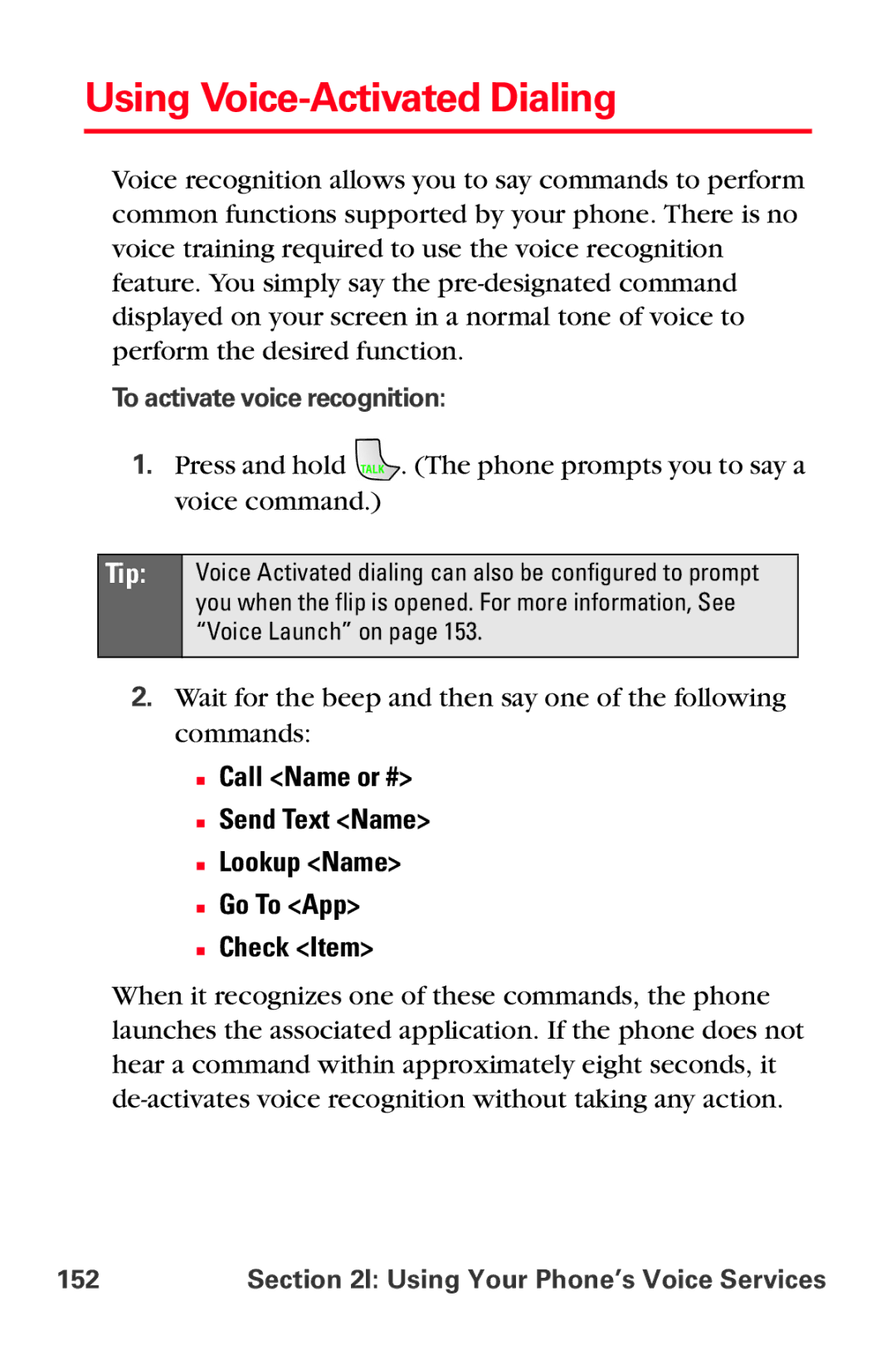 Samsung MM-A880 manual Using Voice-Activated Dialing, To activate voice recognition, 152 