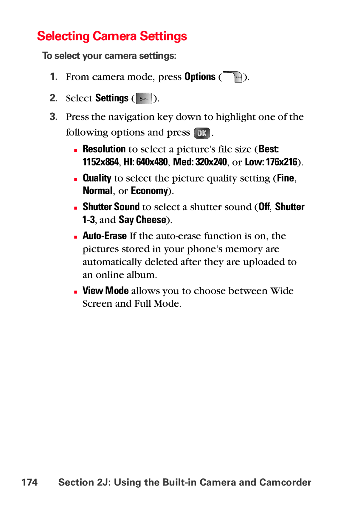 Samsung MM-A880 manual Selecting Camera Settings, Normal, or Economy, To select your camera settings 