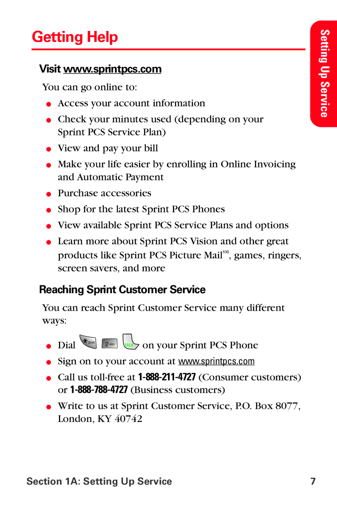 Samsung MM-A880 manual Getting Help, Reaching Sprint Customer Service 