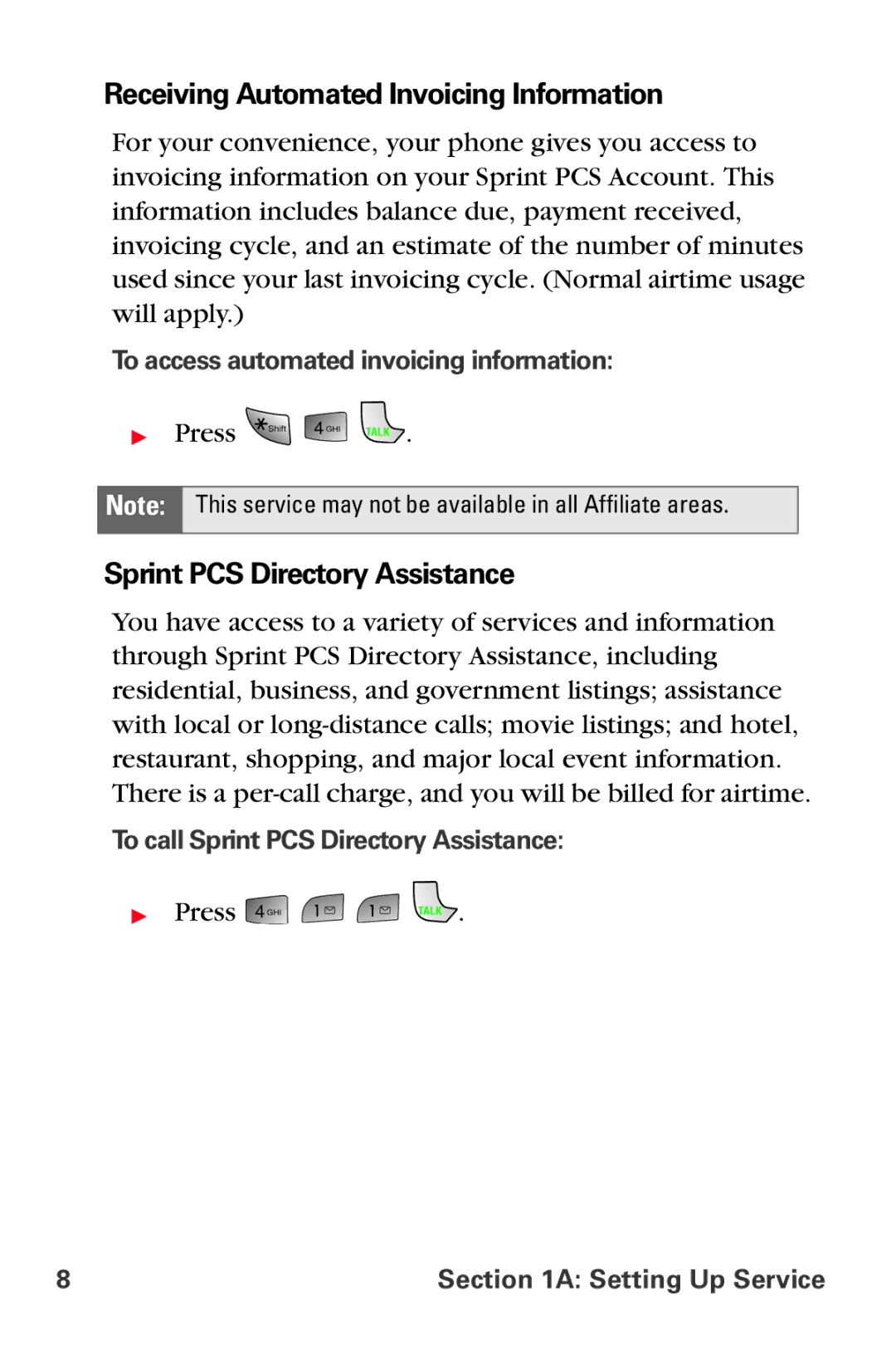 Samsung MM-A880 manual Receiving Automated Invoicing Information, Sprint PCS Directory Assistance 