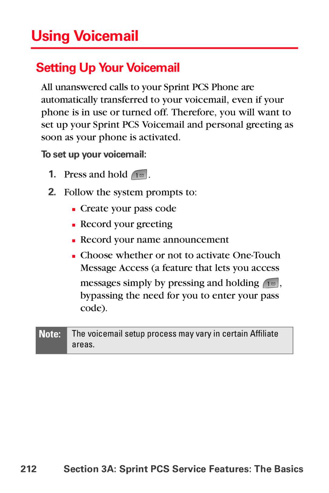 Samsung MM-A880 manual Using Voicemail, Setting Up Your Voicemail, Sprint PCS Service Features The Basics 