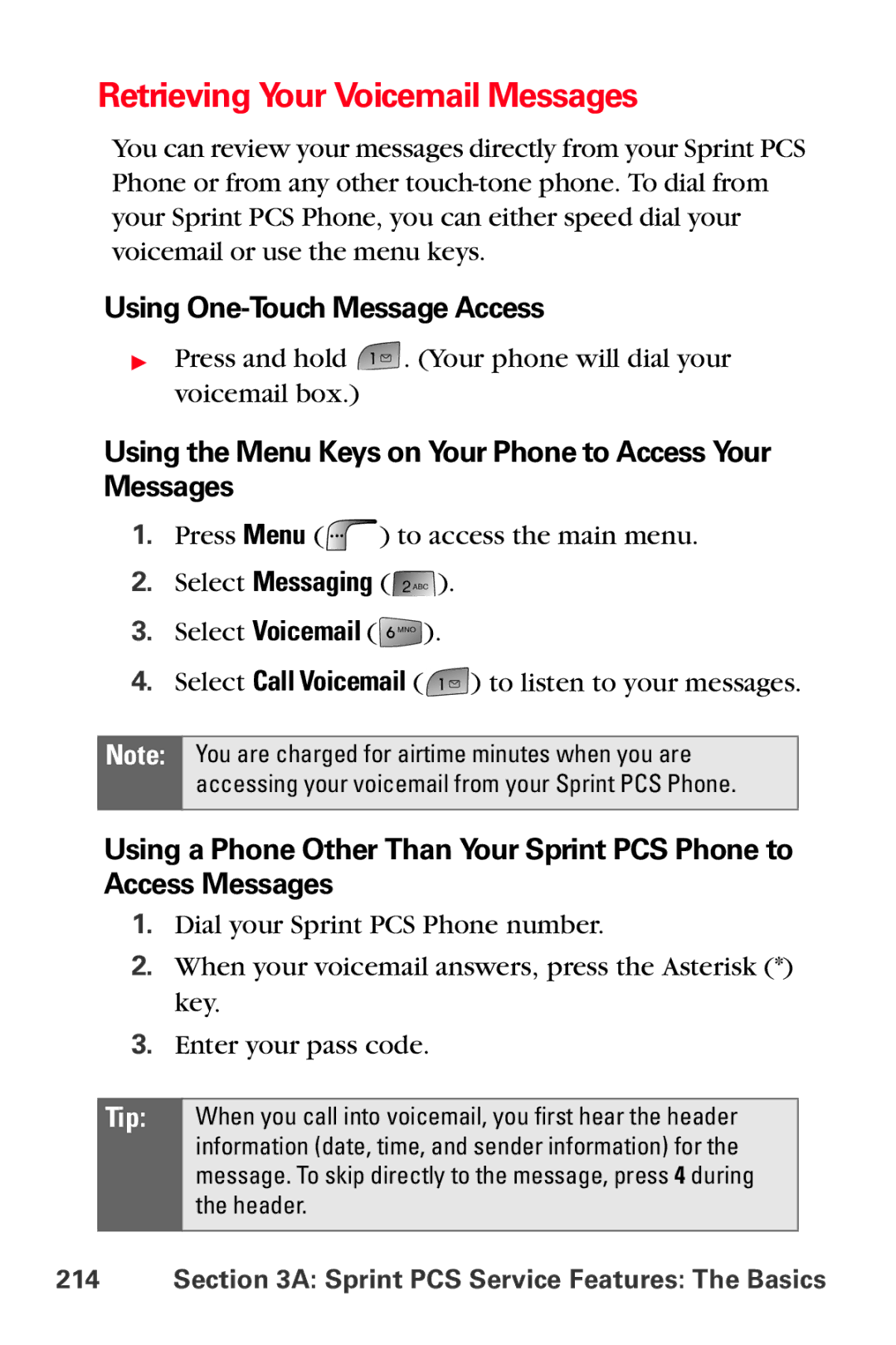 Samsung MM-A880 manual Retrieving Your Voicemail Messages, Using One-Touch Message Access 