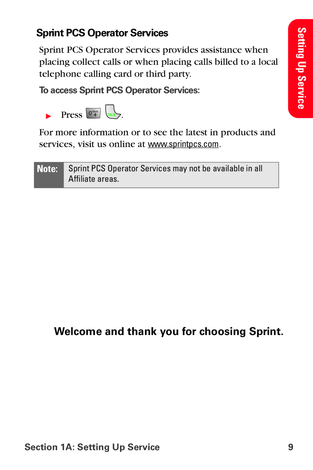 Samsung MM-A880 manual To access Sprint PCS Operator Services 