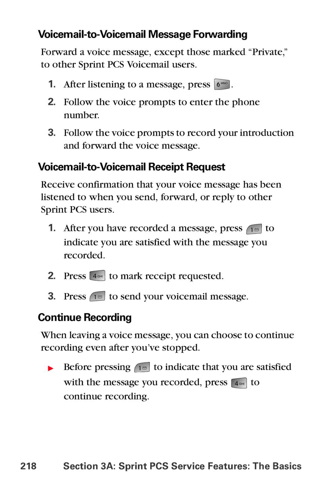 Samsung MM-A880 Voicemail-to-Voicemail Message Forwarding, Voicemail-to-Voicemail Receipt Request, Continue Recording 