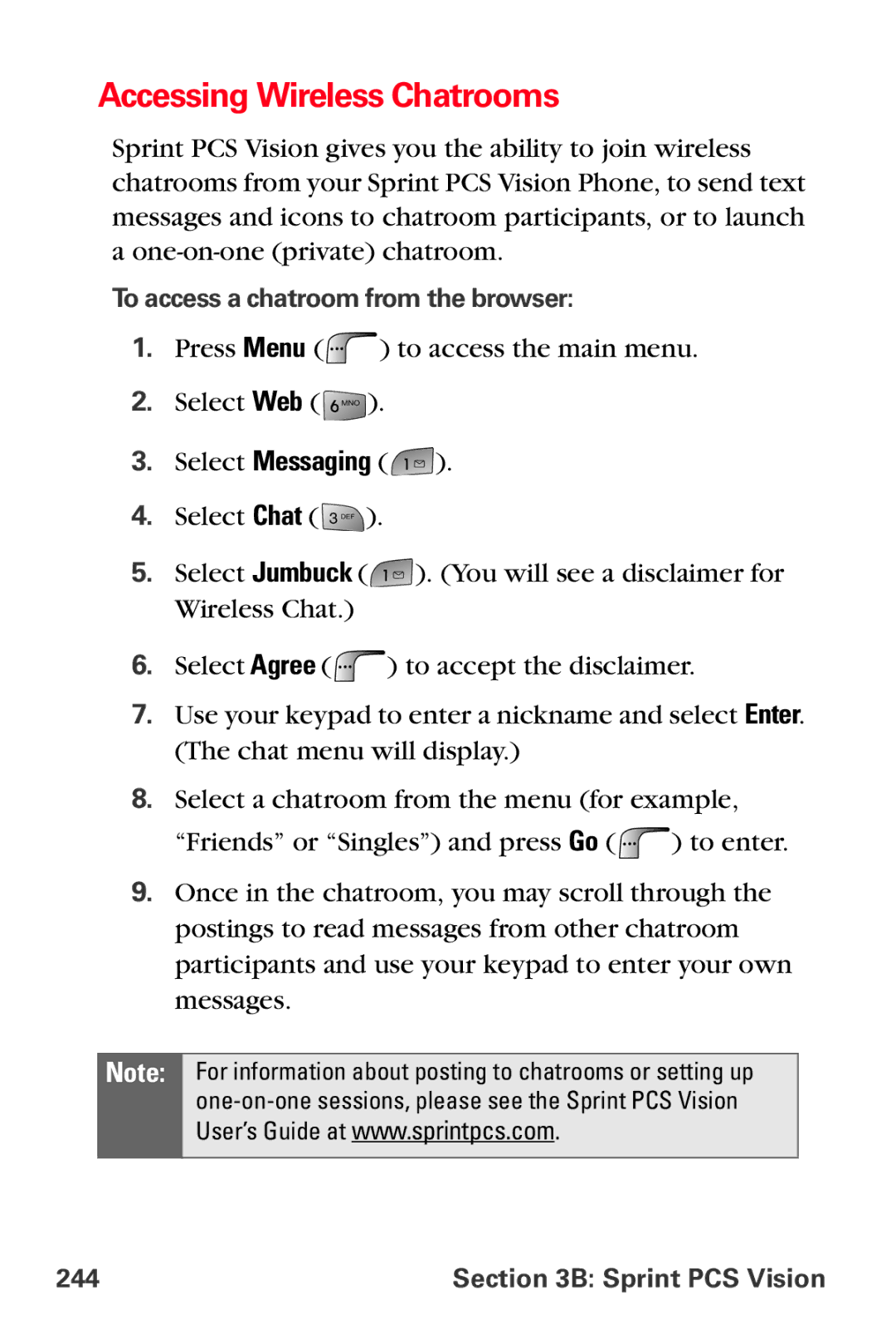 Samsung MM-A880 manual Accessing Wireless Chatrooms, To access a chatroom from the browser, Sprint PCS Vision 