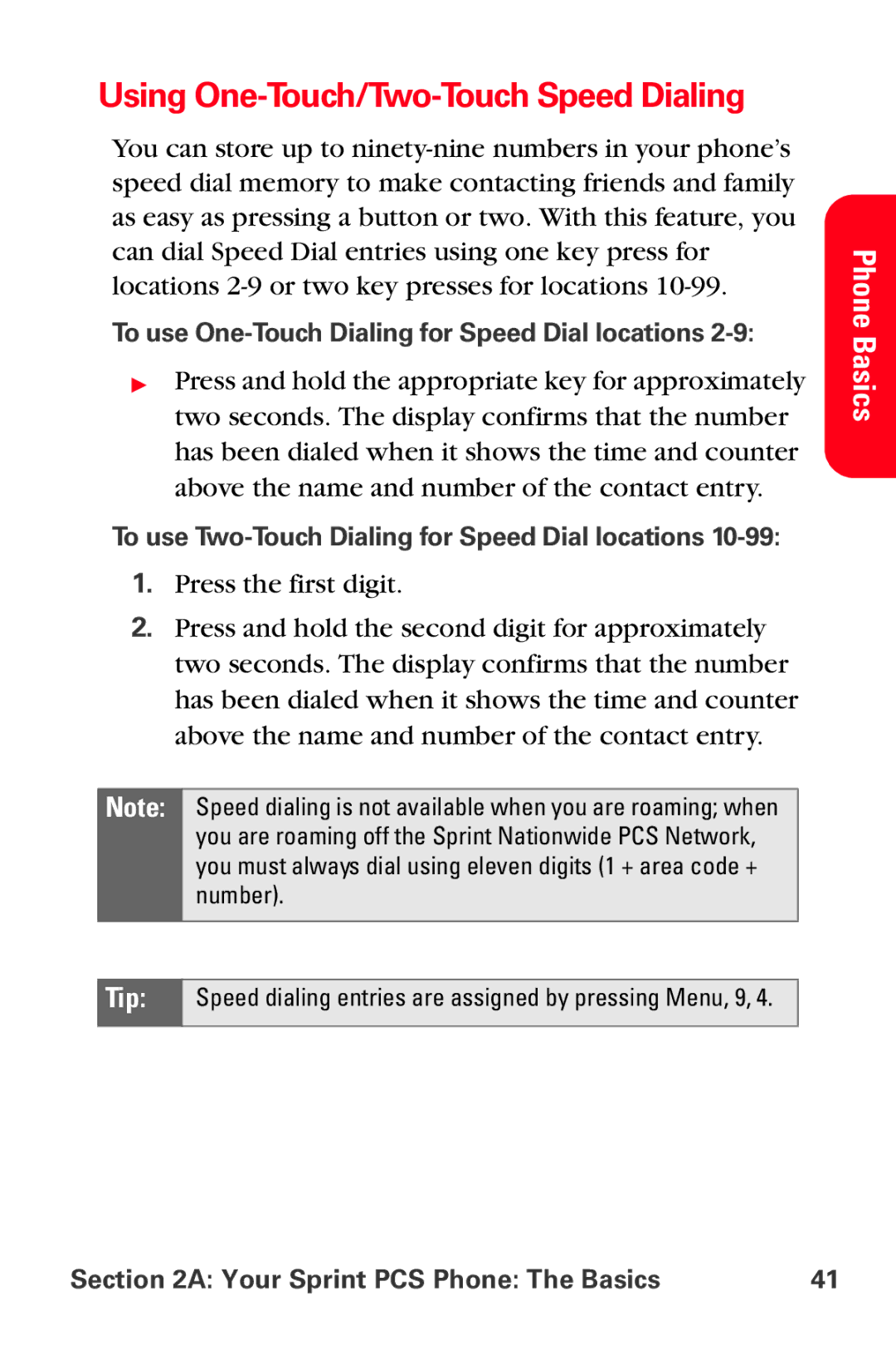 Samsung MM-A880 manual Using One-Touch/Two-Touch Speed Dialing, To use One-Touch Dialing for Speed Dial locations 