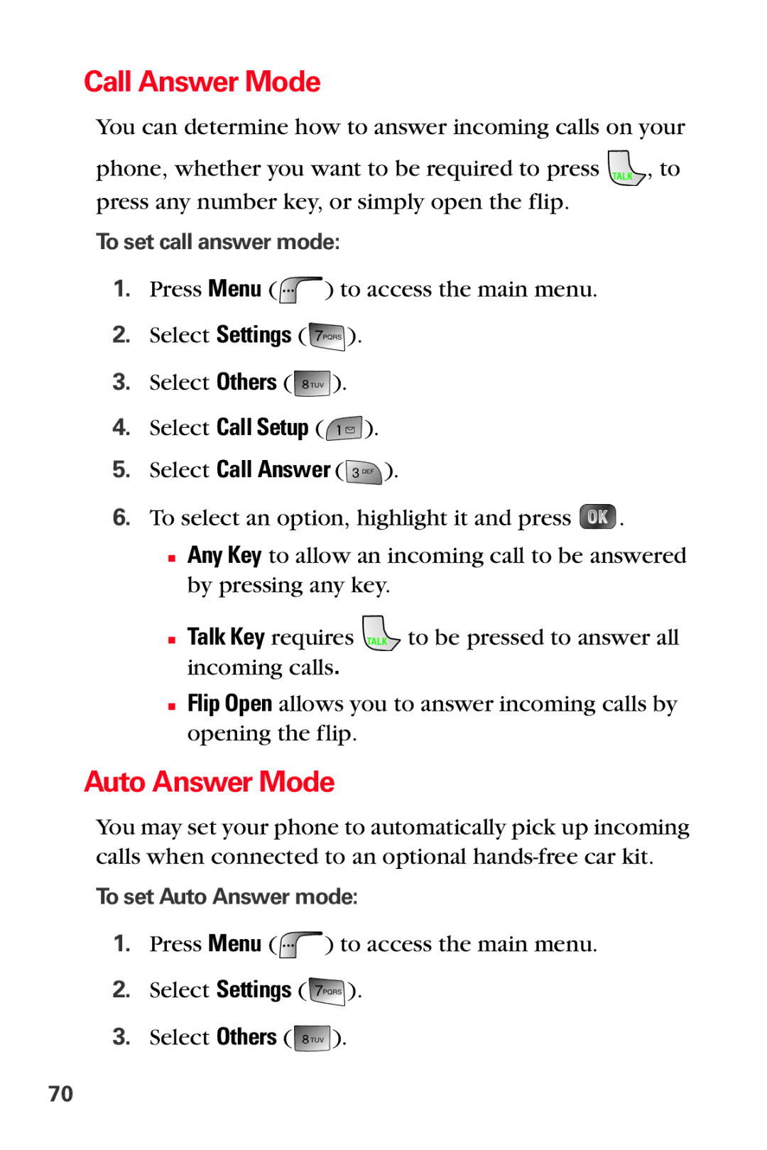 Samsung MM-A880 Call Answer Mode, Auto Answer Mode, Select Call Answer, To set call answer mode, To set Auto Answer mode 