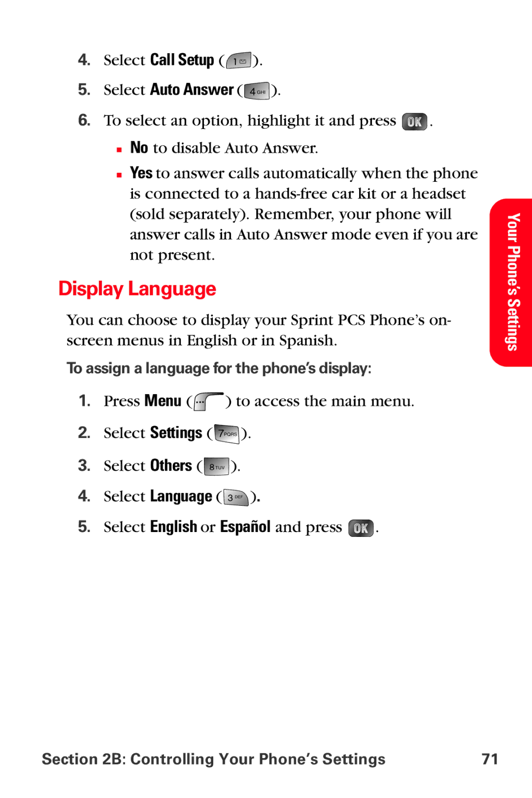 Samsung MM-A880 manual Display Language, Select Auto Answer, To assign a language for the phone’s display 