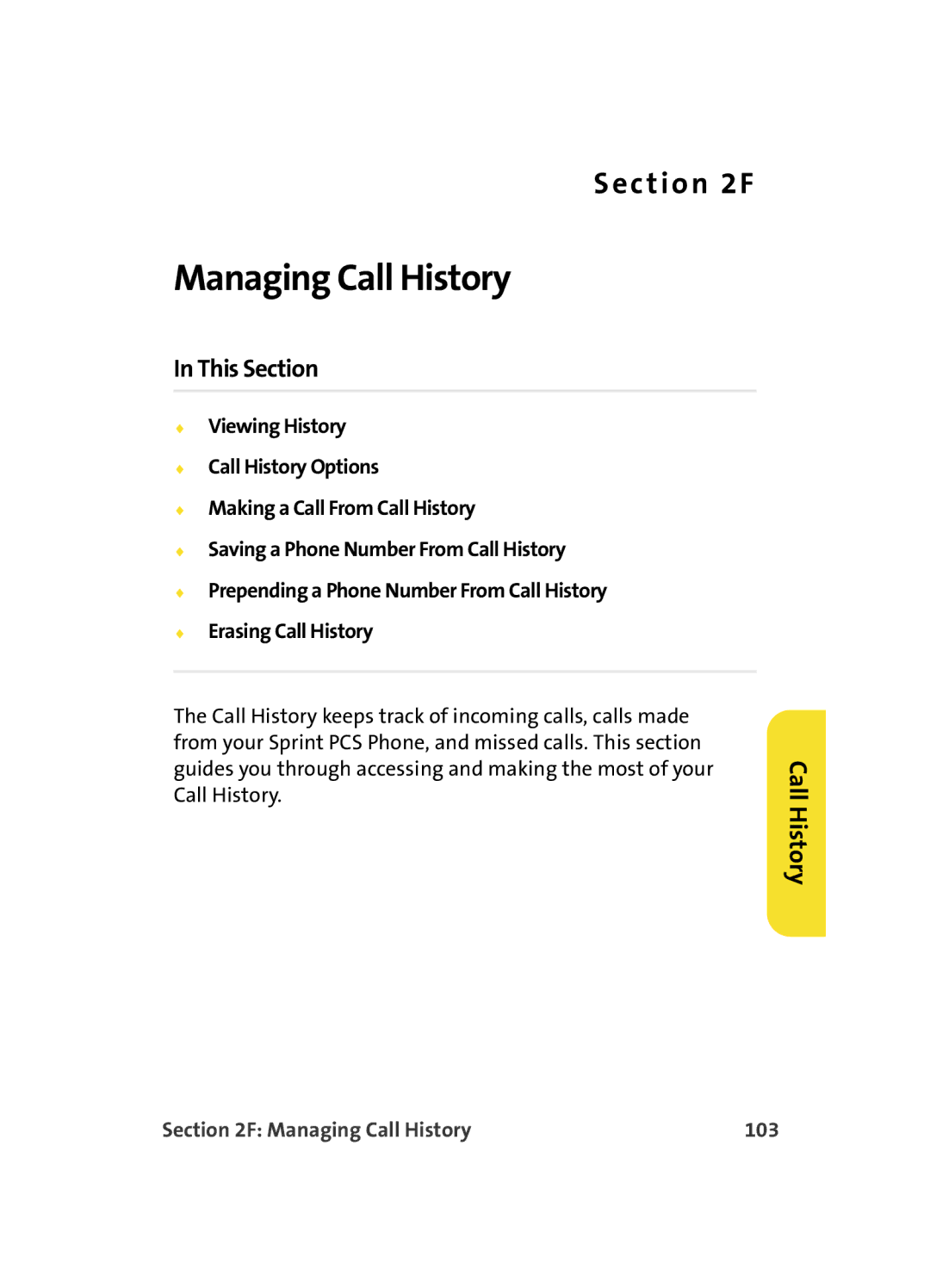 Samsung MM A880 manual Managing Call History 103 