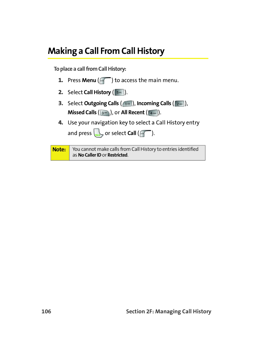 Samsung MM A880 manual Making a Call From Call History, To place a call from Call History, 106 