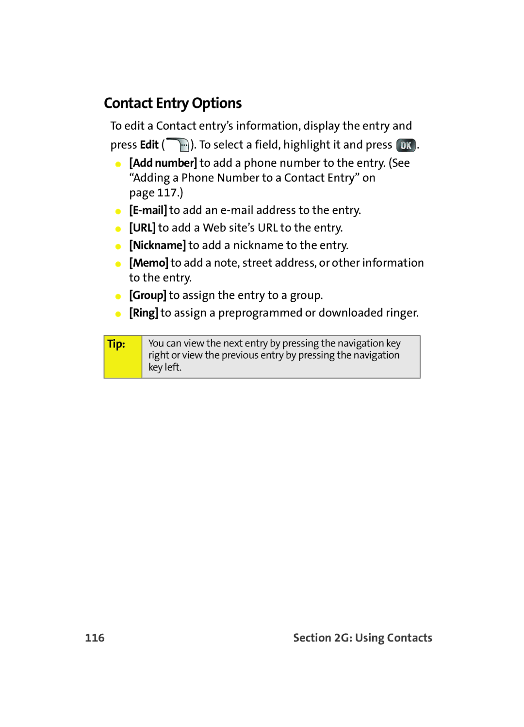 Samsung MM A880 manual Contact Entry Options, 116 