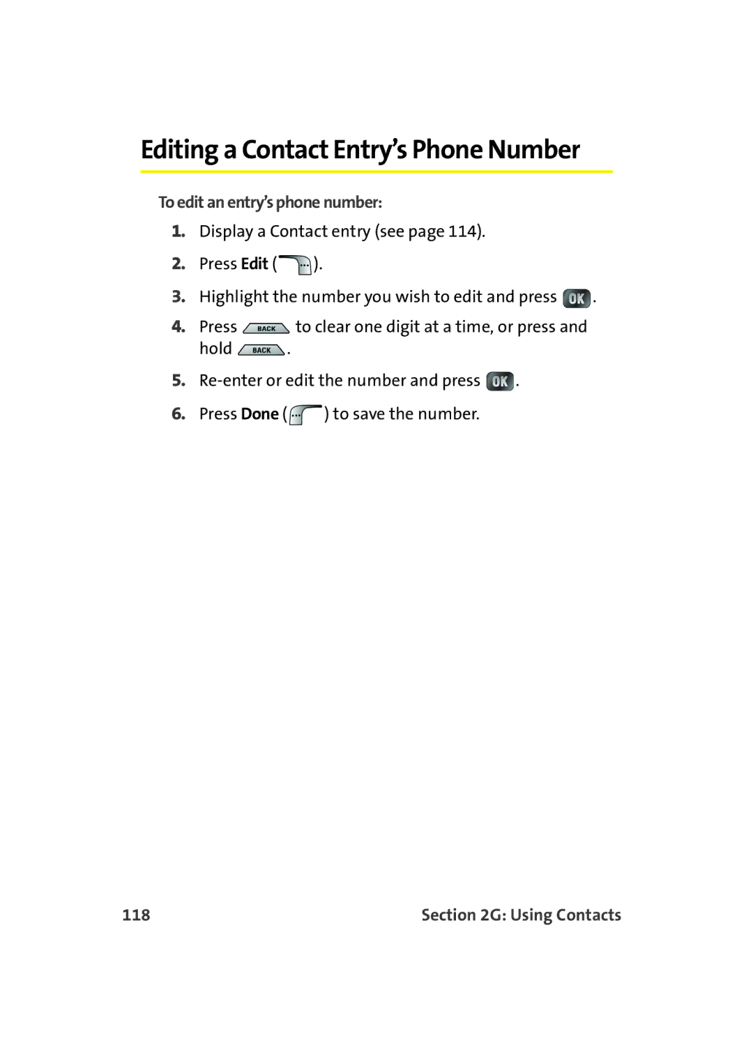 Samsung MM A880 manual Editing a Contact Entry’s Phone Number, To edit an entry’s phone number, 118 